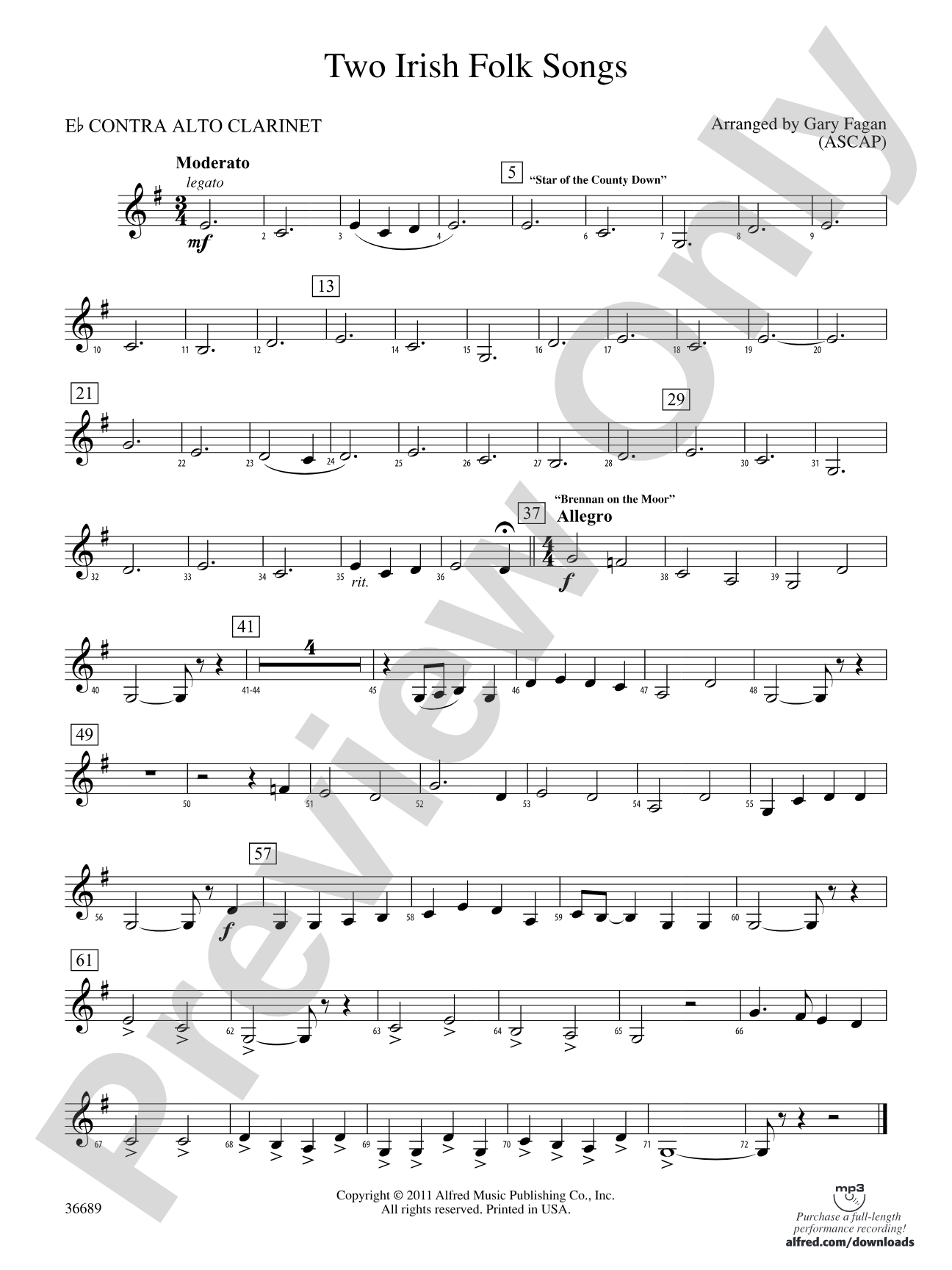 Two Irish Folk Songs: (wp) E-flat Contrabass Clarinet