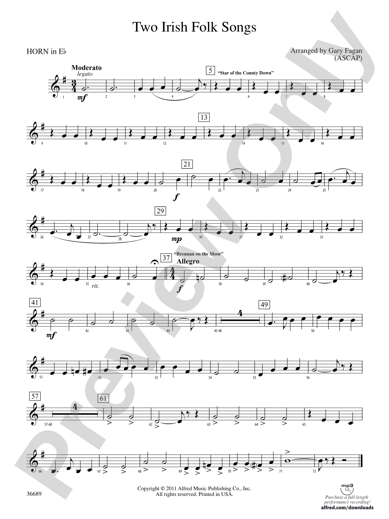 Two Irish Folk Songs: (wp) 1st Horn in E-flat