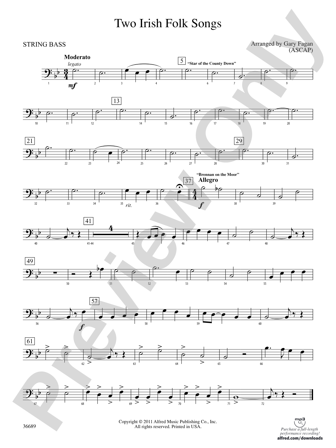 Two Irish Folk Songs: (wp) String Bass