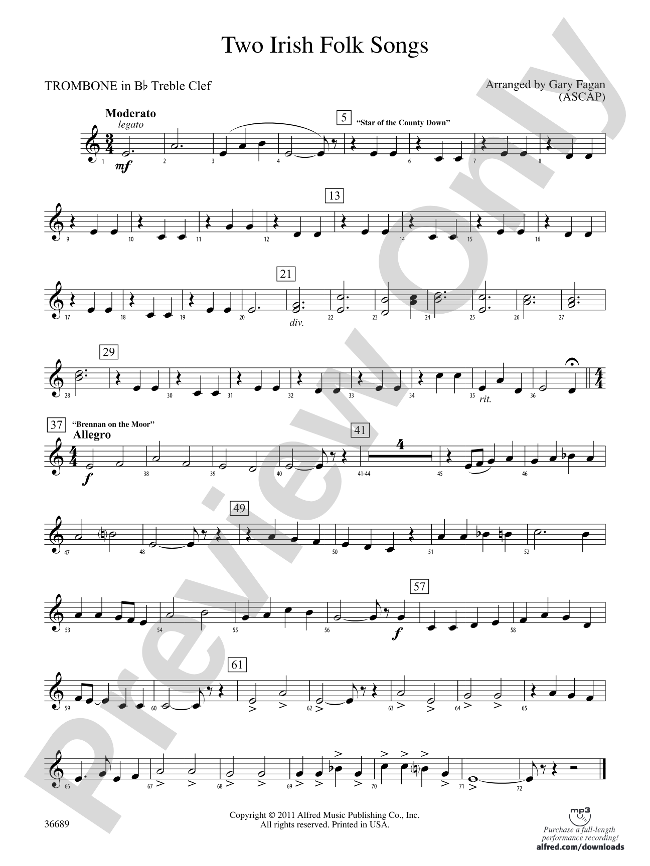 Two Irish Folk Songs: (wp) 1st B-flat Trombone T.C.