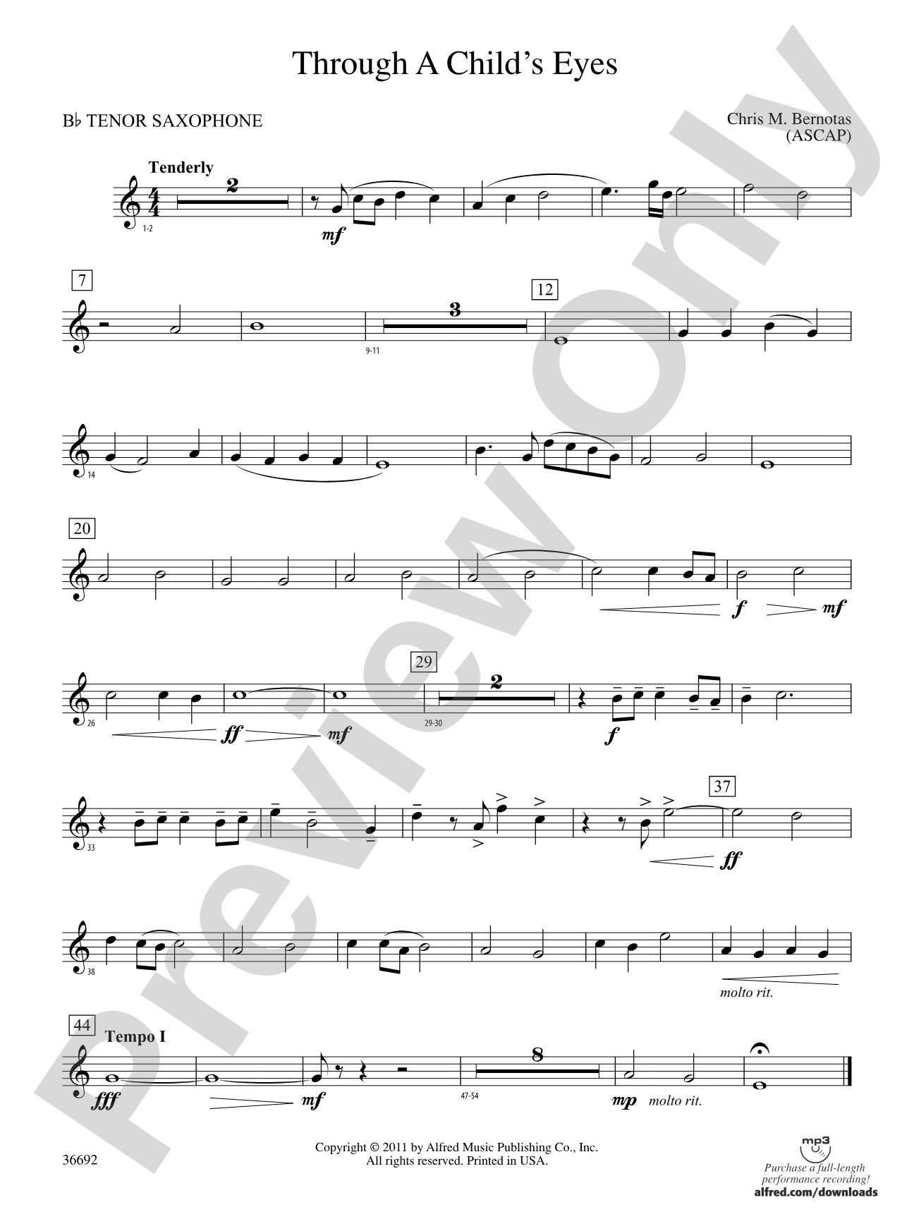 Through a Child's Eyes: B-flat Tenor Saxophone