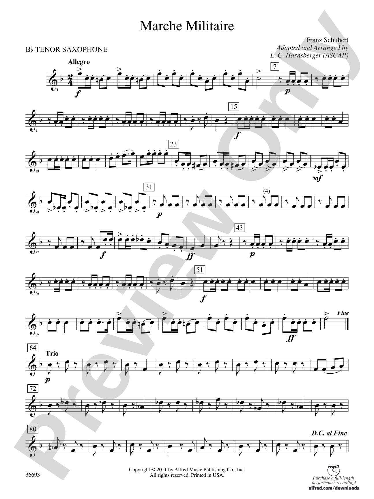 Marche Militaire: B-flat Tenor Saxophone