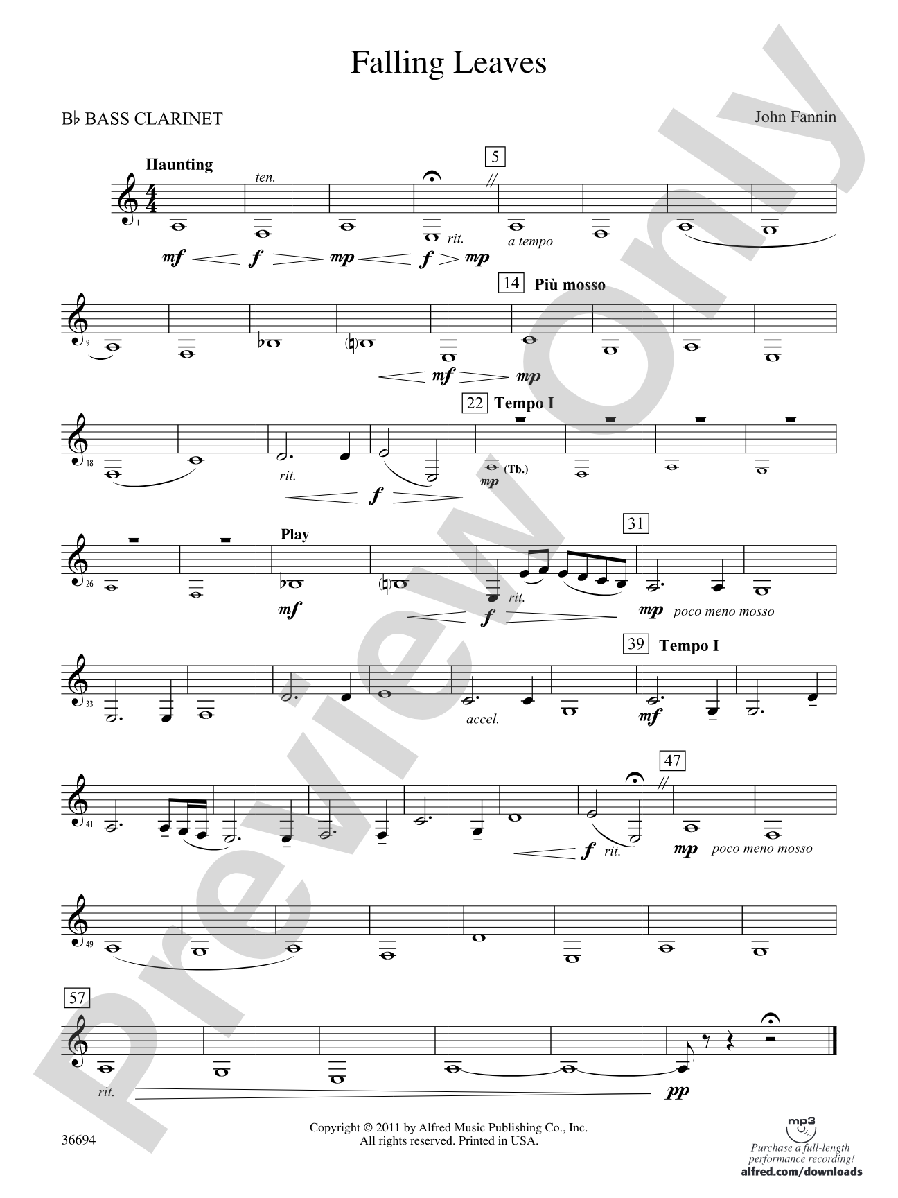 Falling Leaves: B-flat Bass Clarinet