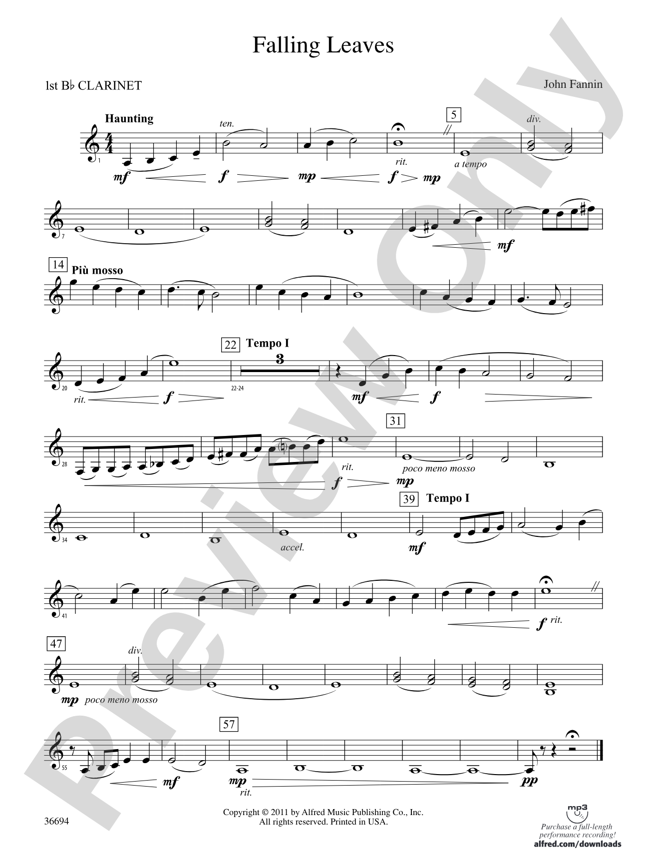 Falling Leaves: 1st B-flat Clarinet