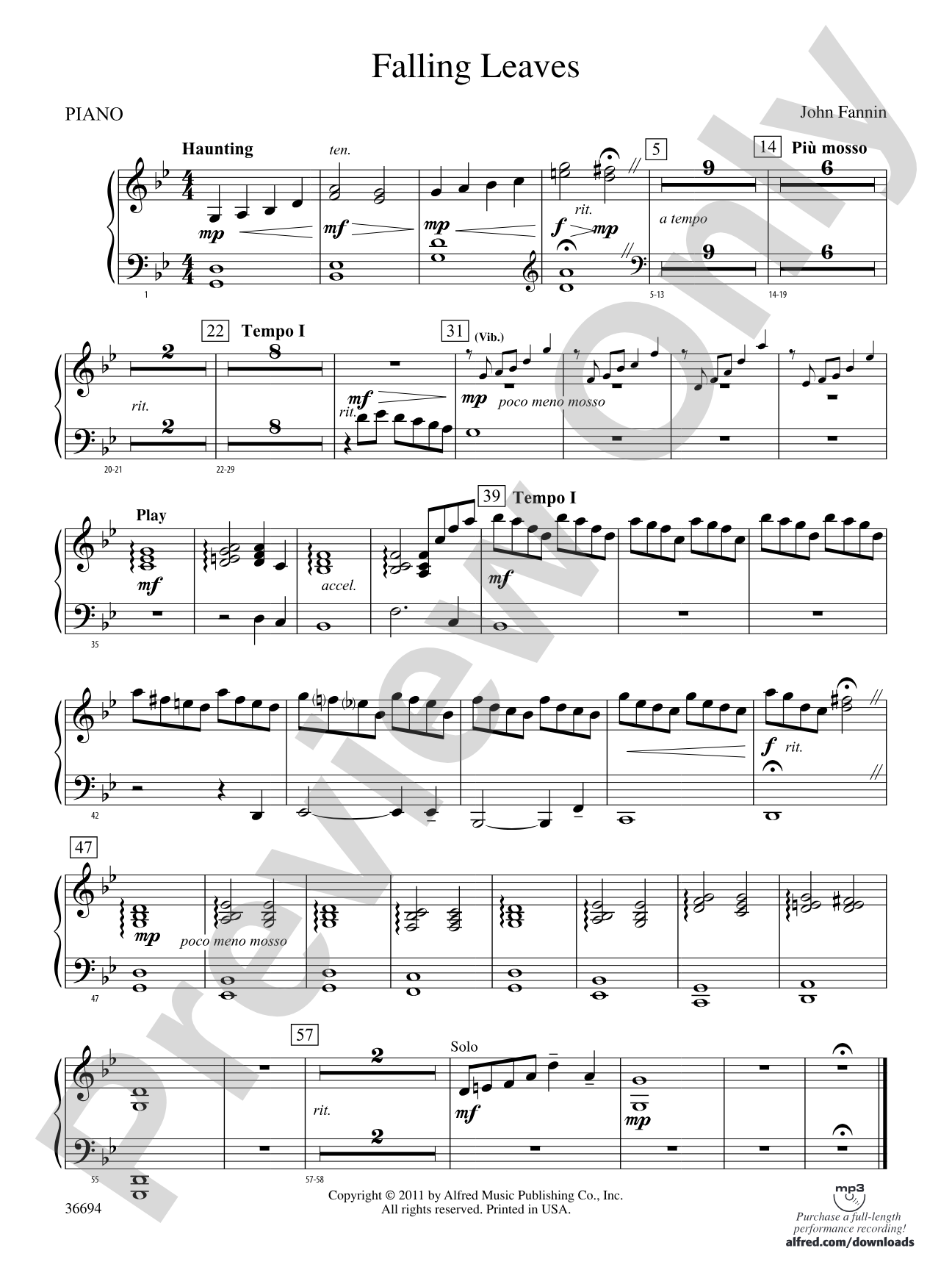 Falling Leaves: Piano Accompaniment
