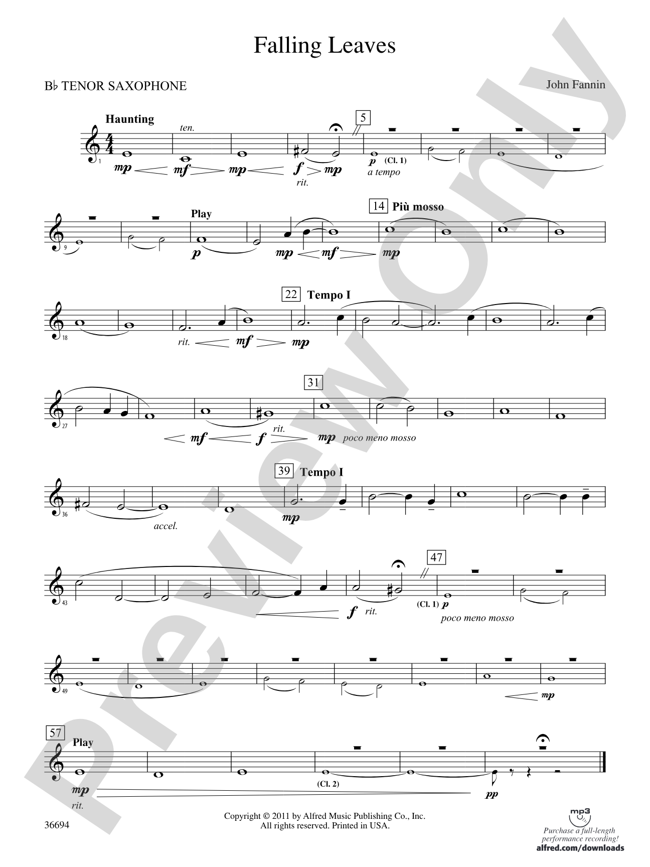 Falling Leaves: B-flat Tenor Saxophone
