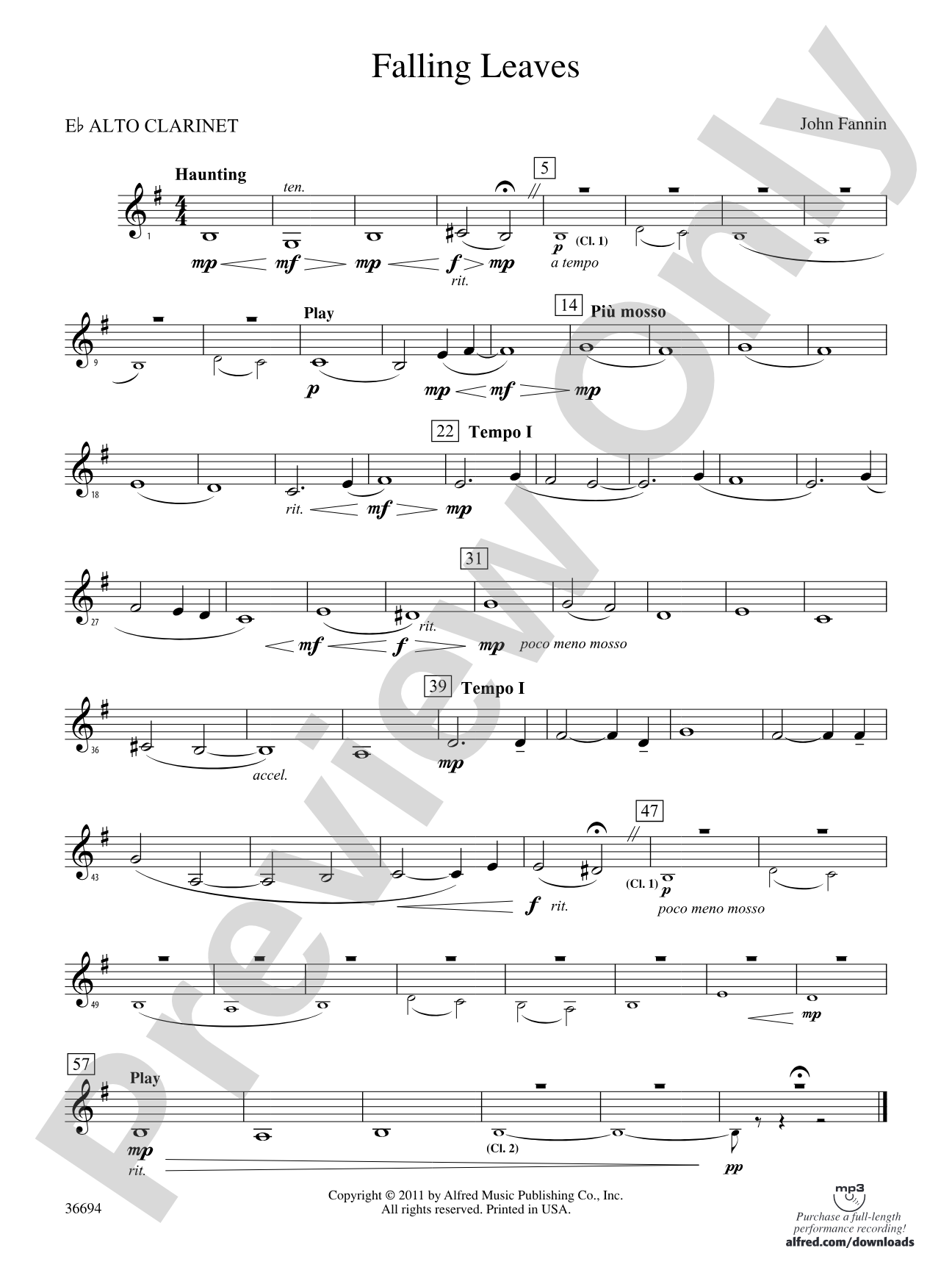 Falling Leaves: (wp) E-flat Alto Clarinet