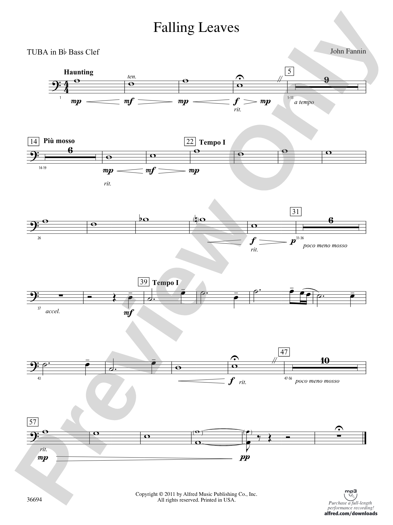 Falling Leaves: (wp) B-flat Tuba B.C.