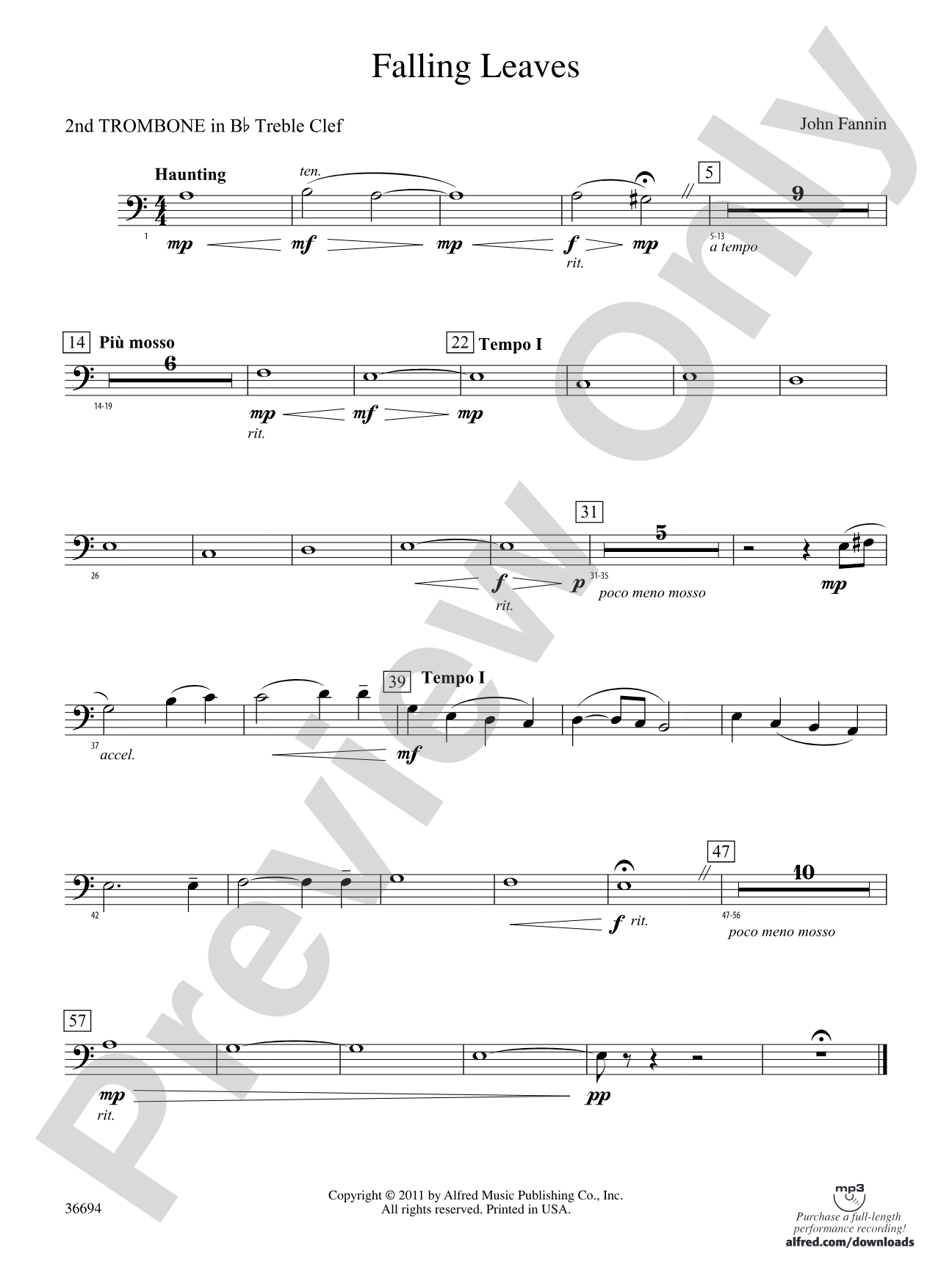 Falling Leaves: (wp) 2nd B-flat Trombone T.C.