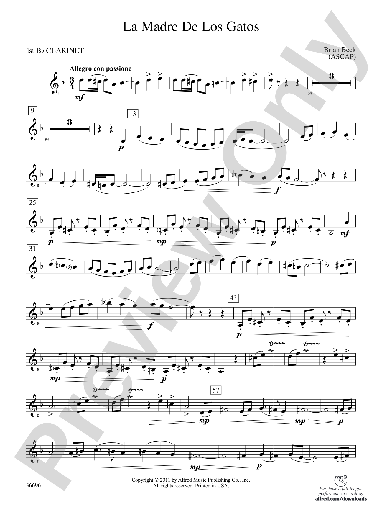 La Madre de los Gatos: 1st B-flat Clarinet