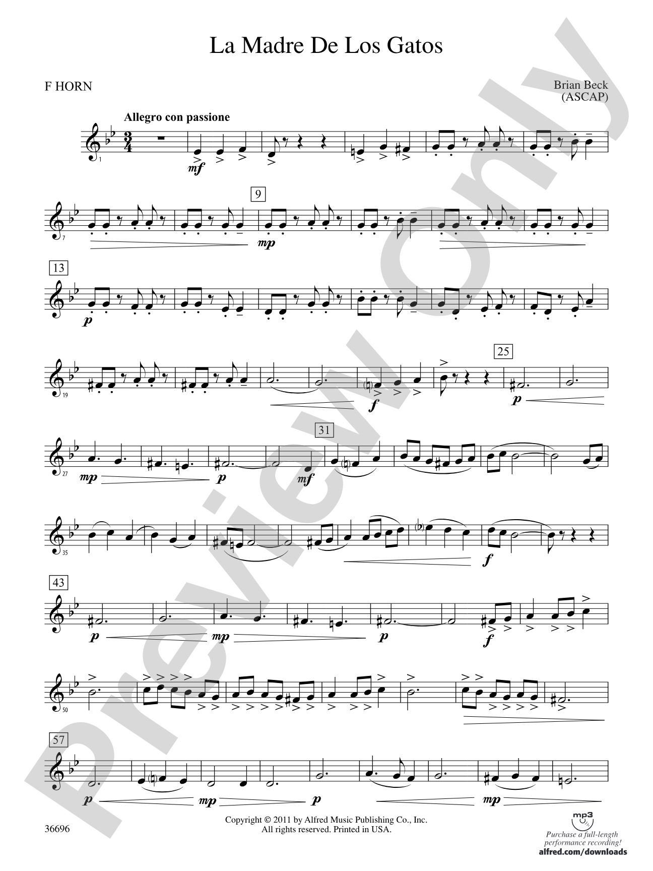 La Madre de los Gatos: 1st F Horn