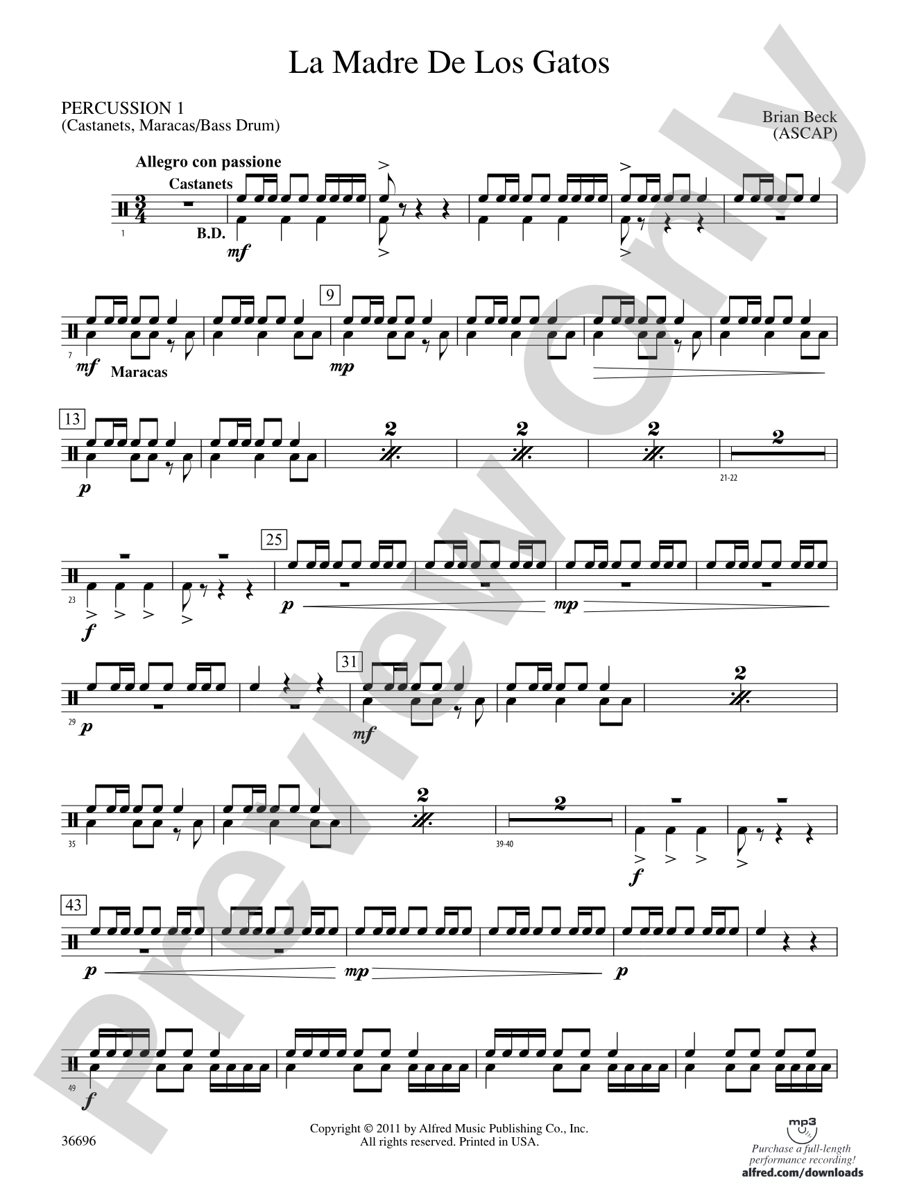 La Madre de los Gatos: 1st Percussion