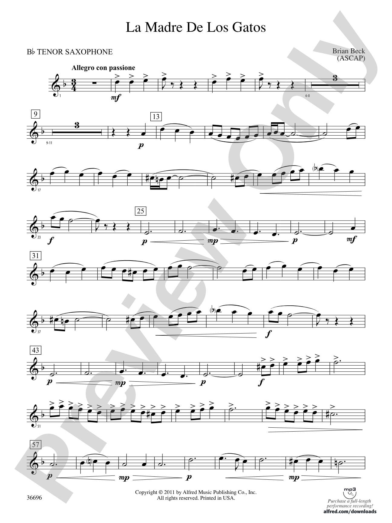 La Madre de los Gatos: B-flat Tenor Saxophone