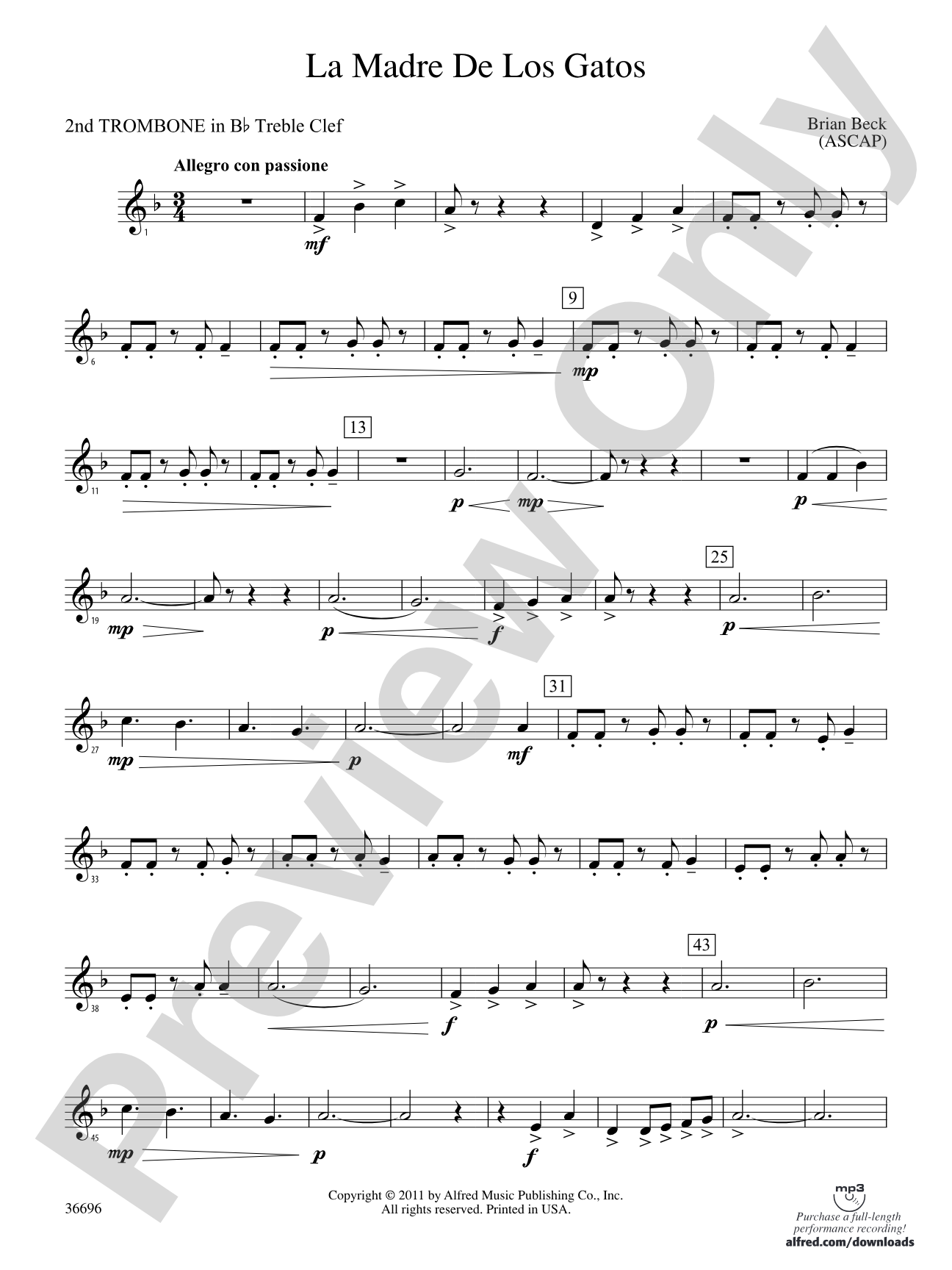 La Madre de los Gatos: (wp) 2nd B-flat Trombone T.C.