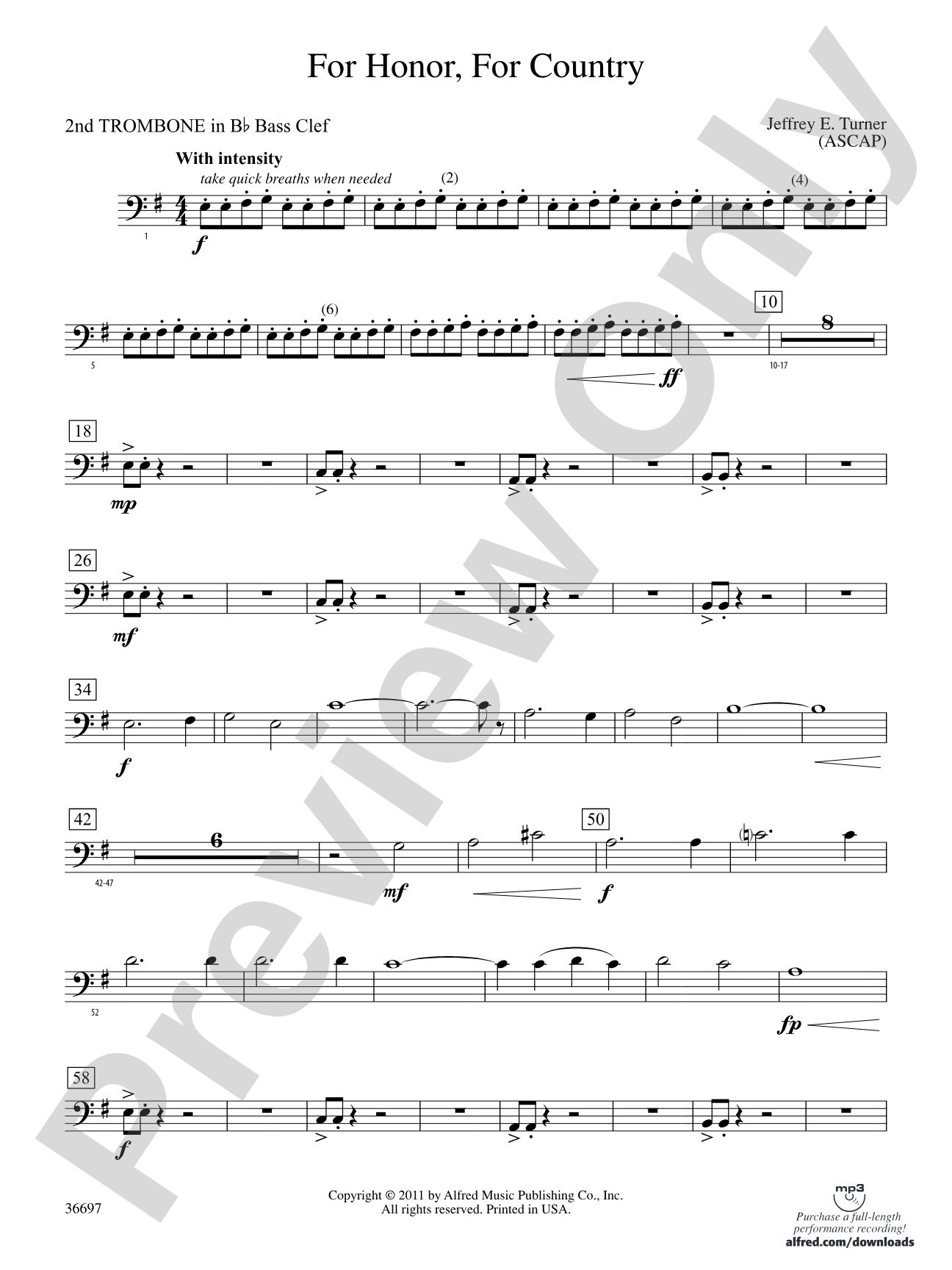 For Honor, For Country: (wp) 2nd B-flat Trombone B.C.