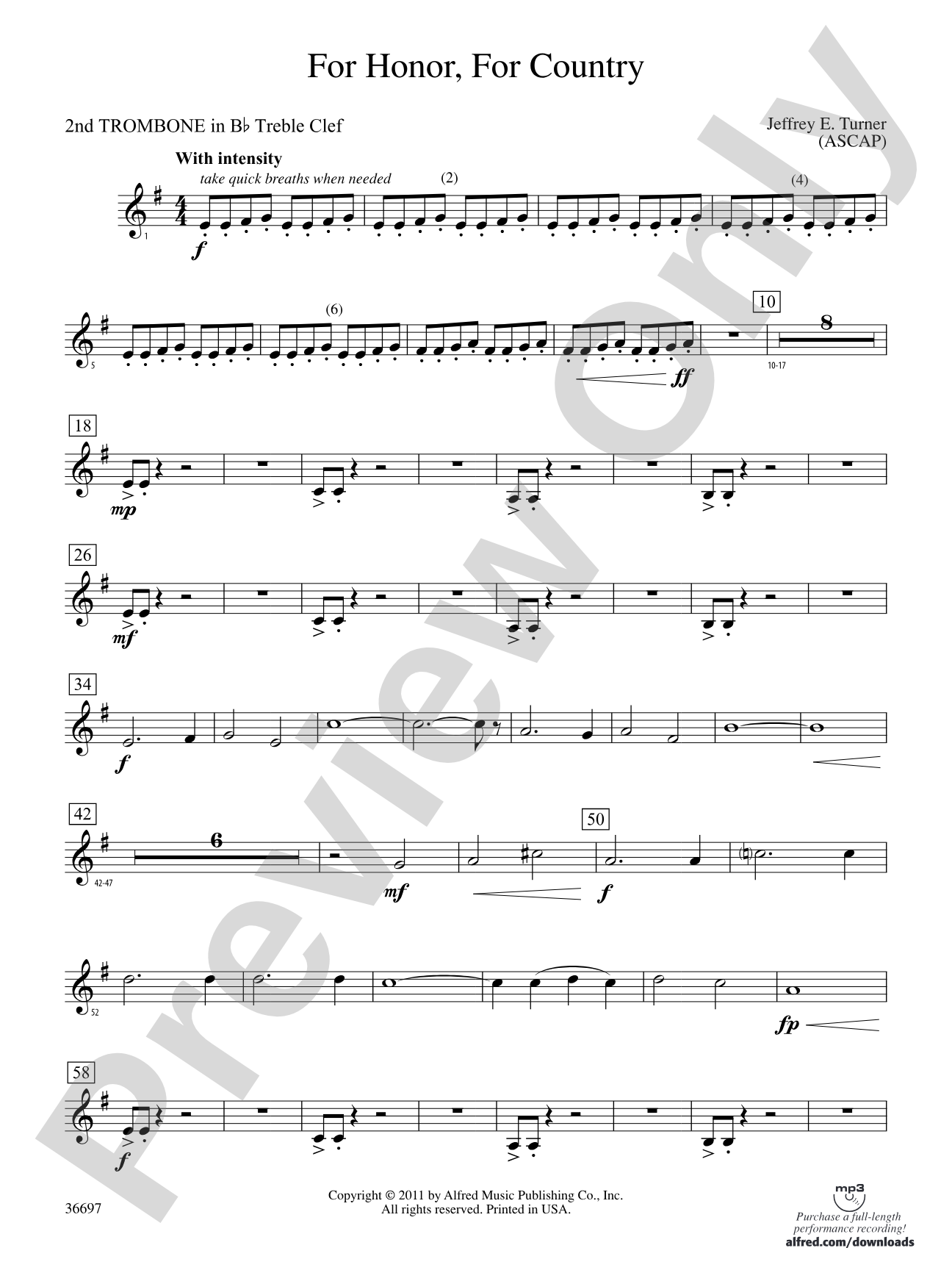 For Honor, For Country: (wp) 2nd B-flat Trombone T.C.