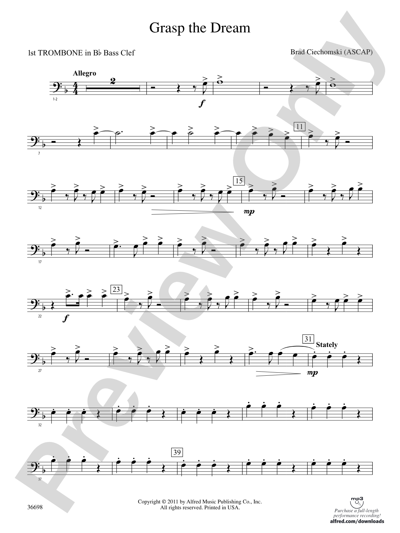 Grasp the Dream: (wp) 1st B-flat Trombone B.C.