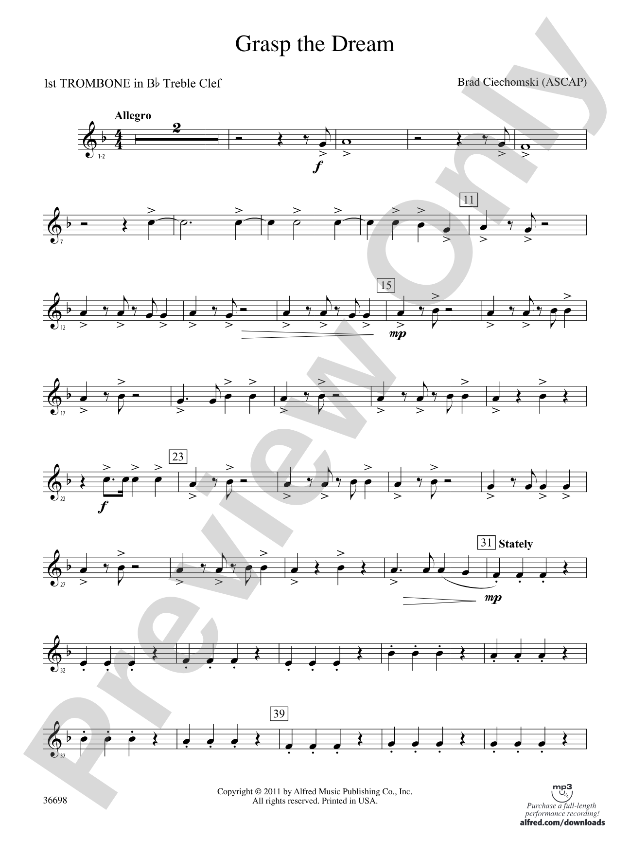 Grasp the Dream: (wp) 1st B-flat Trombone T.C.