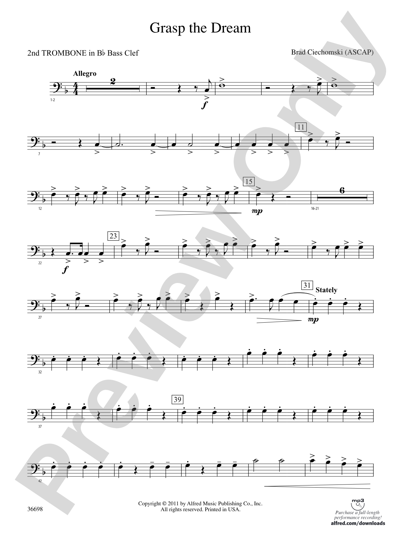 Grasp the Dream: (wp) 2nd B-flat Trombone B.C.