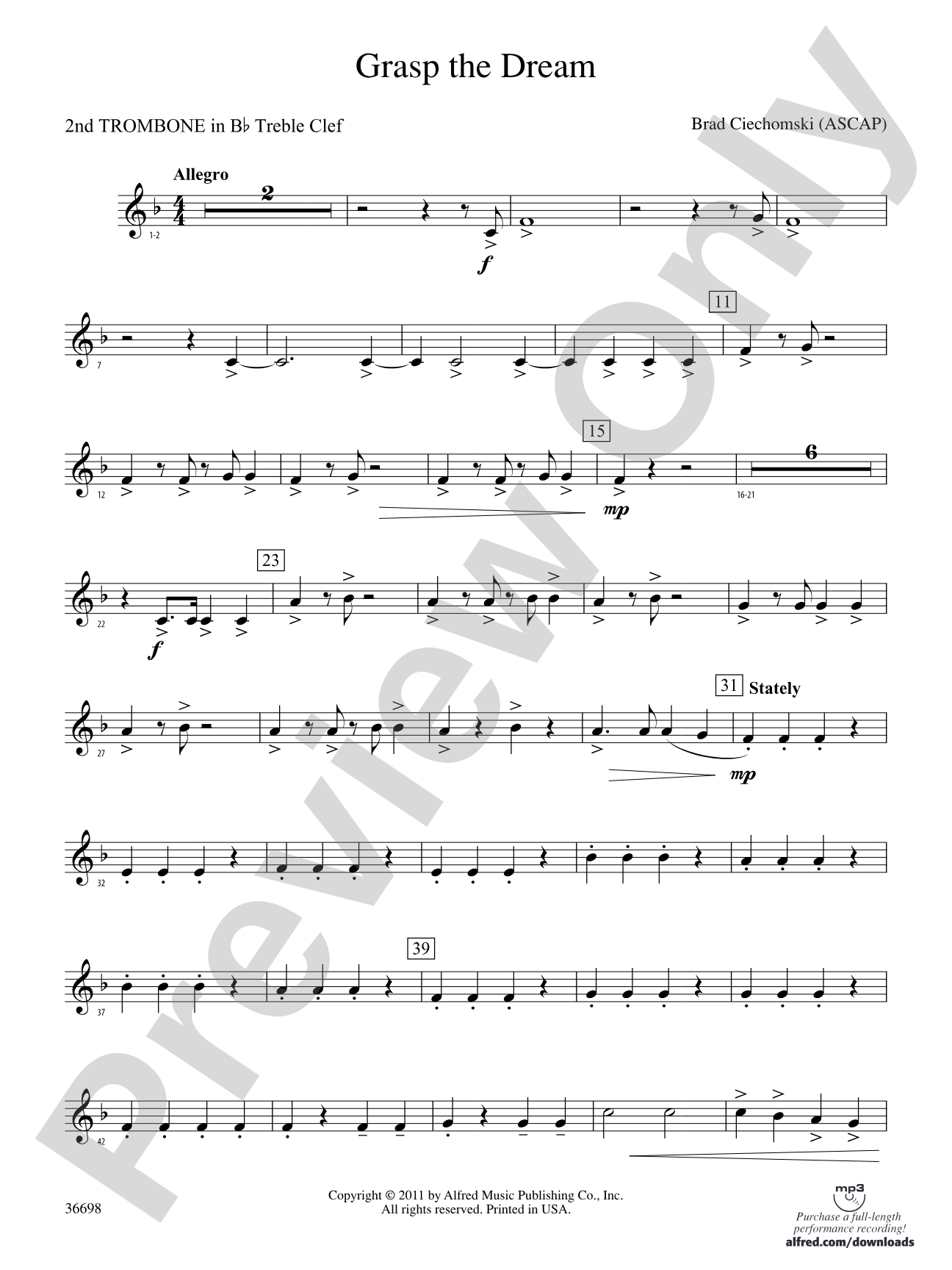 Grasp the Dream: (wp) 2nd B-flat Trombone T.C.