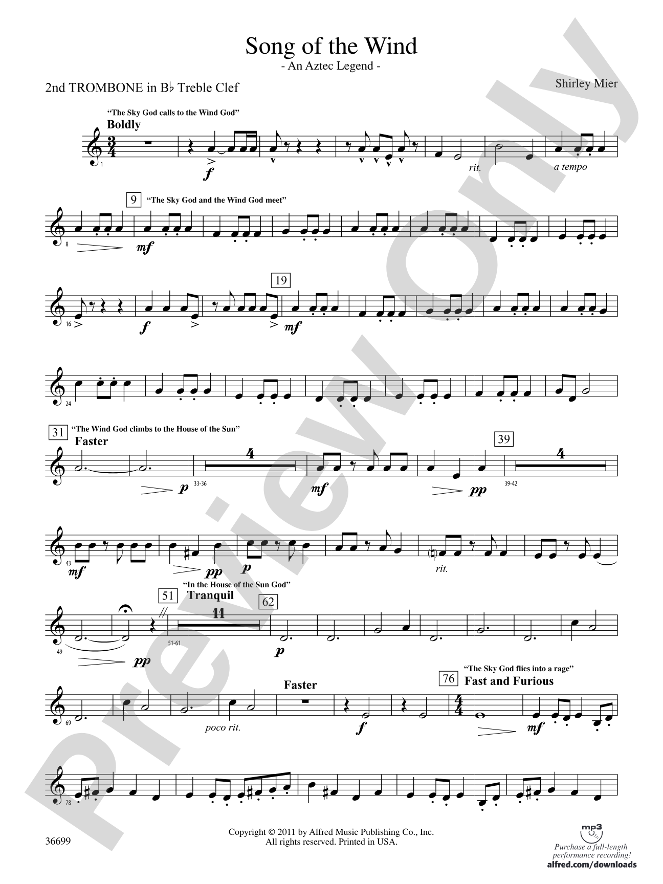 Song of the Wind: (wp) 2nd B-flat Trombone T.C.