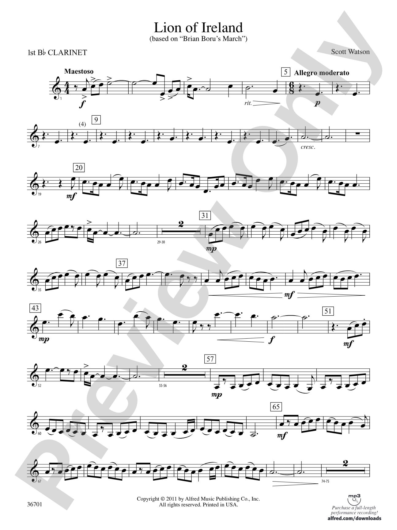 Lion of Ireland: 1st B-flat Clarinet