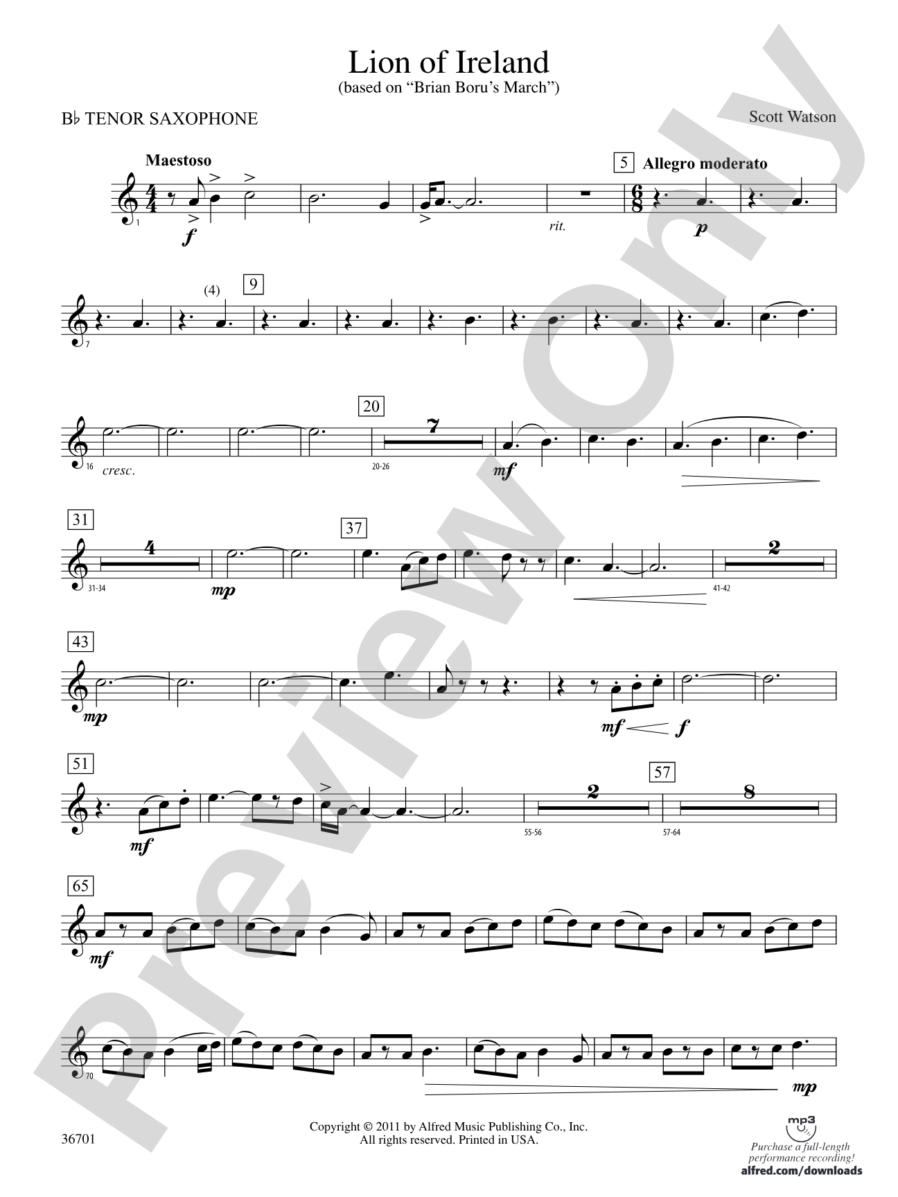 Lion of Ireland: B-flat Tenor Saxophone