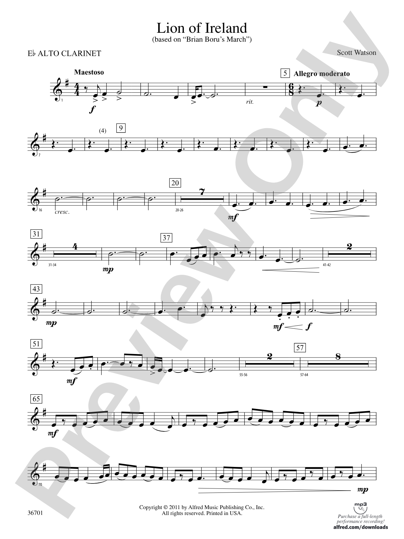 Lion of Ireland: (wp) E-flat Alto Clarinet