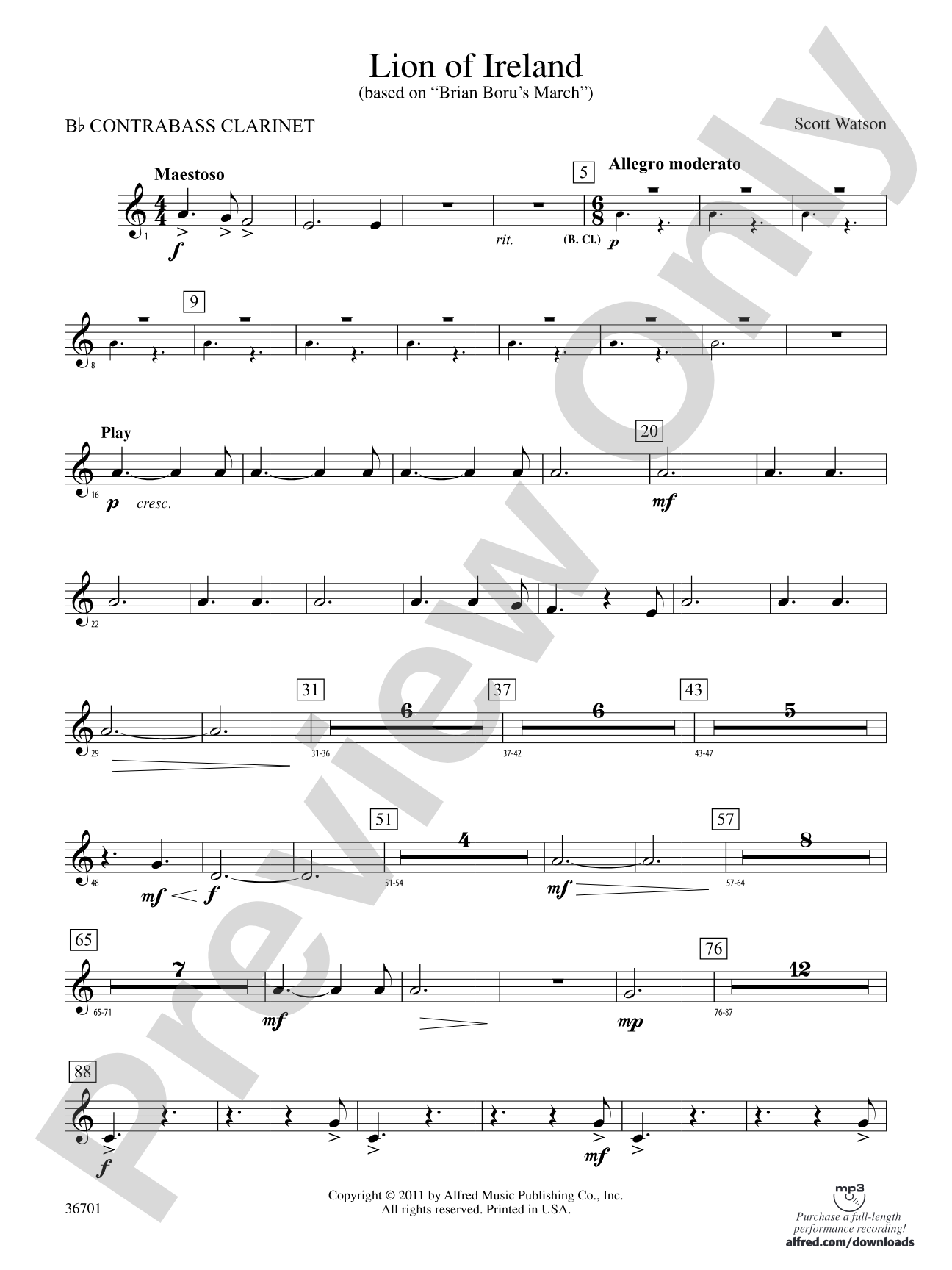 Lion of Ireland: (wp) B-flat Contrabass Clarinet