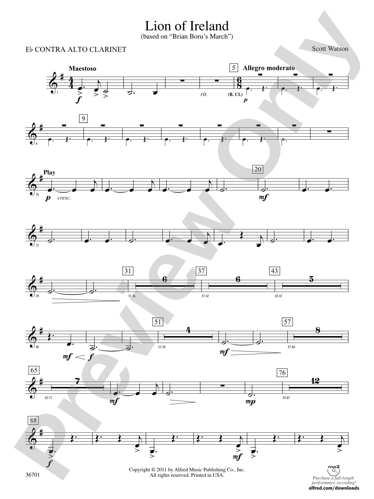 Lion of Ireland: (wp) E-flat Contrabass Clarinet