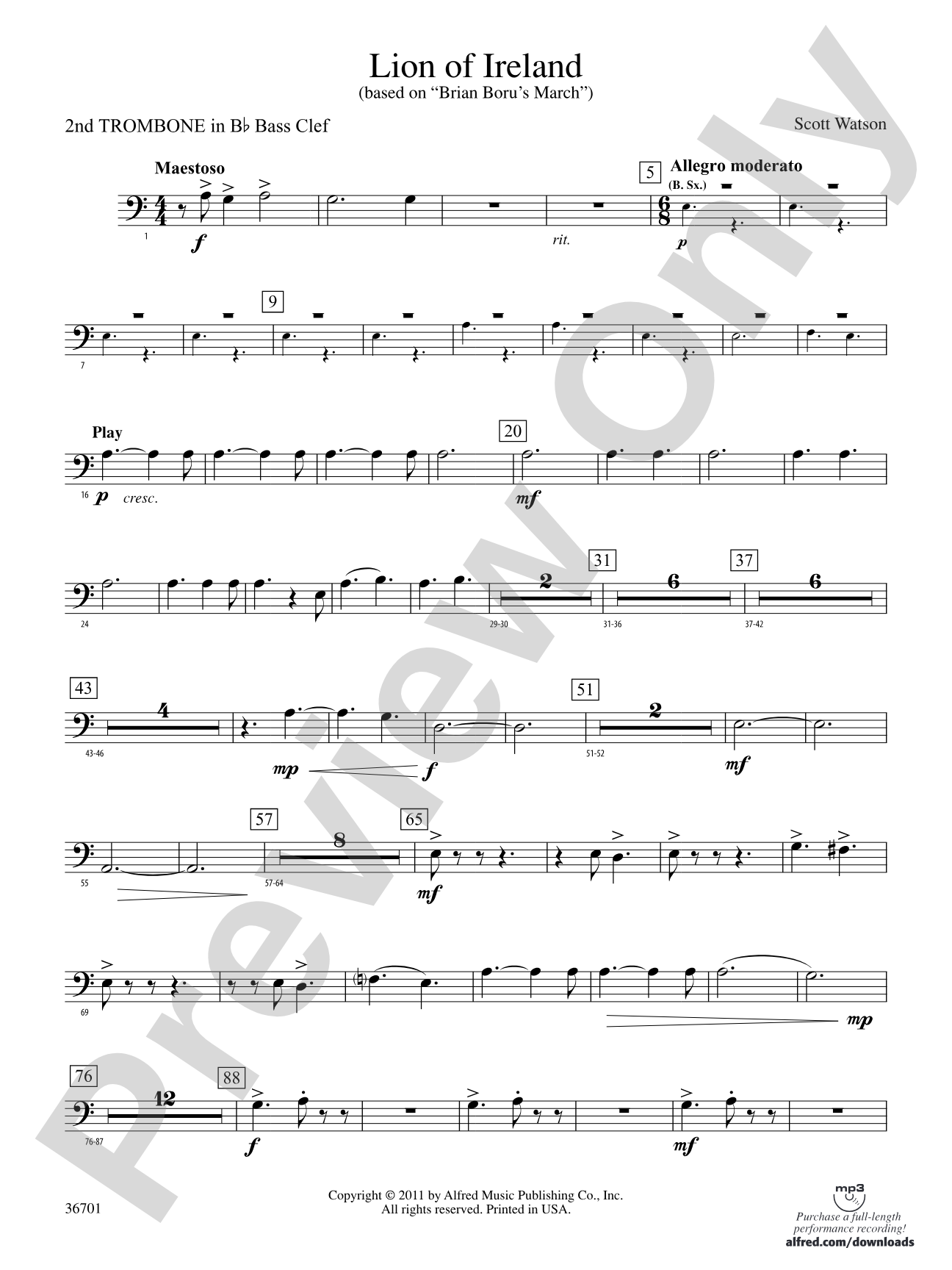 Lion of Ireland: (wp) 2nd B-flat Trombone B.C.