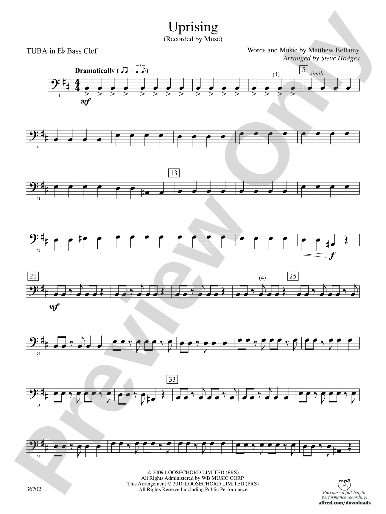 Uprising: (wp) E-flat Tuba B.C.