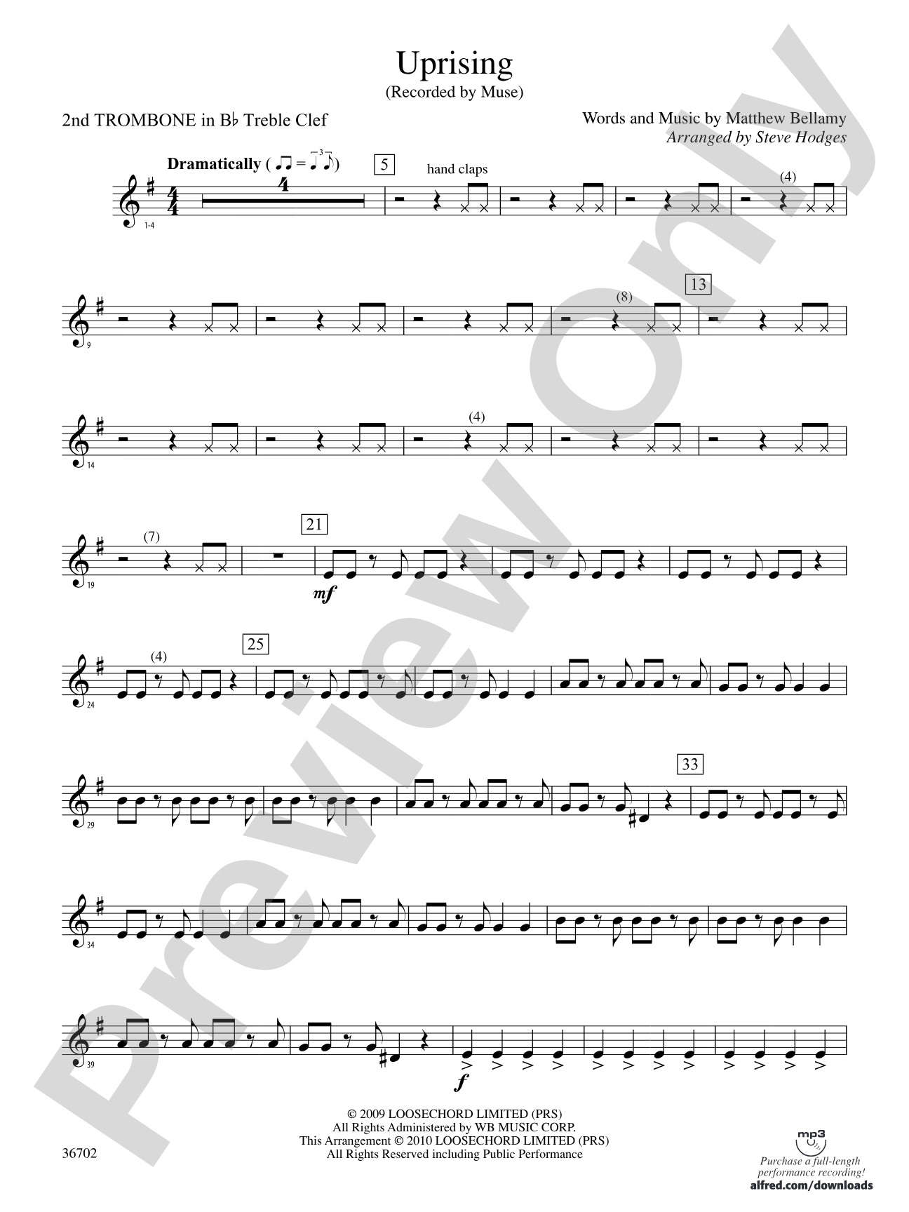 Uprising: (wp) 2nd B-flat Trombone T.C.