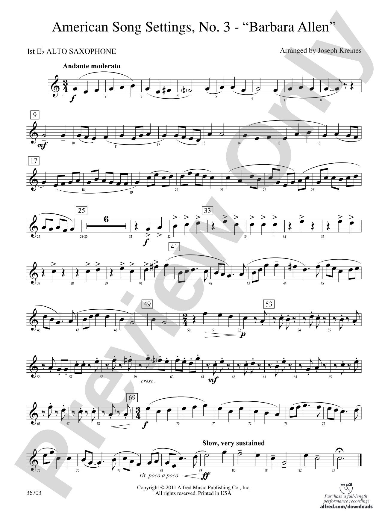 American Song Settings, No. 3 "Barbara Allen": E-flat Alto Saxophone