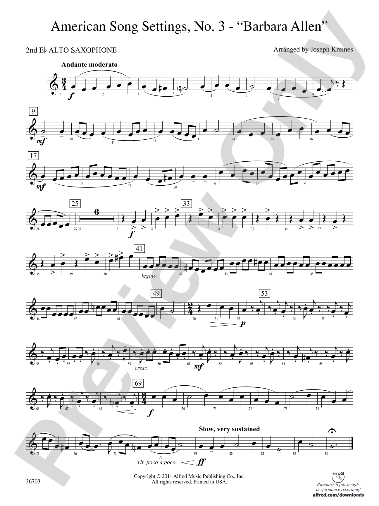 American Song Settings, No. 3 "Barbara Allen": 2nd E-flat Alto Saxophone