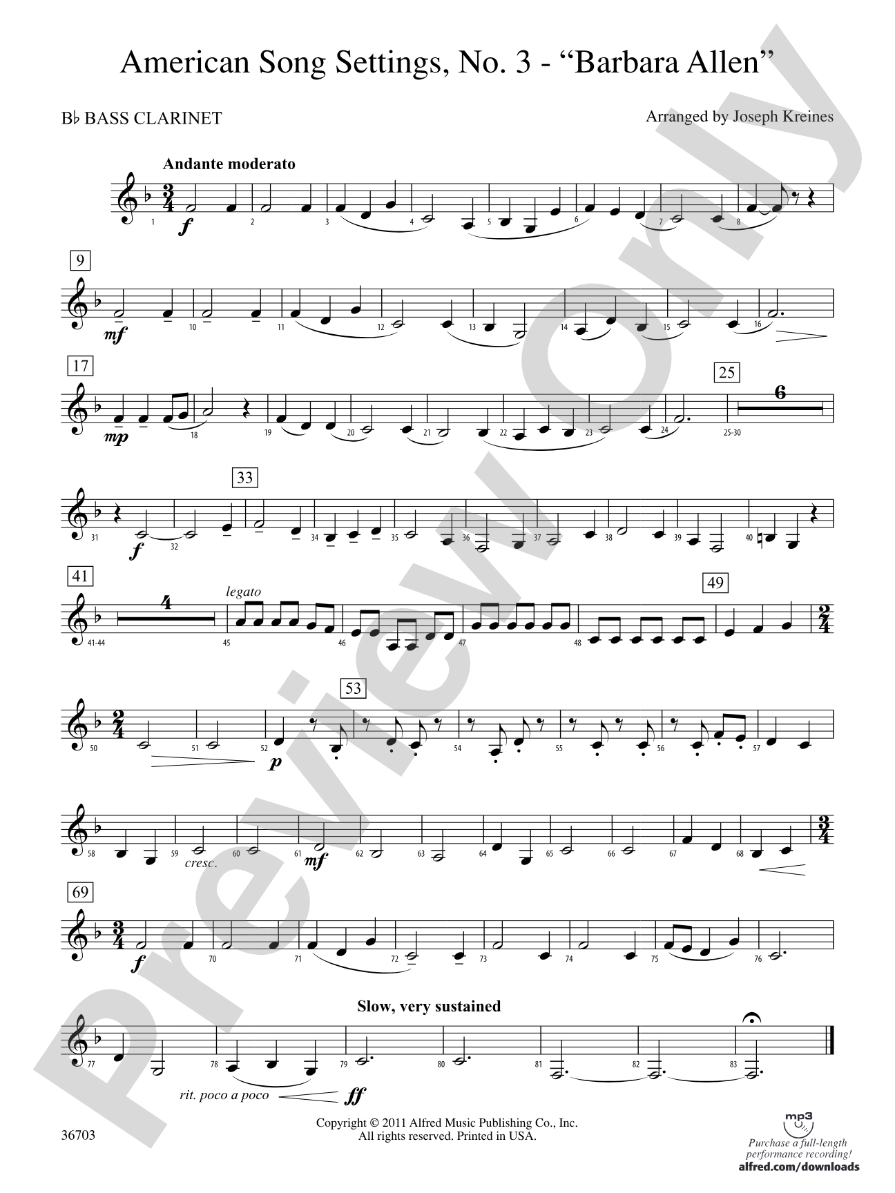 American Song Settings, No. 3 "Barbara Allen": B-flat Bass Clarinet