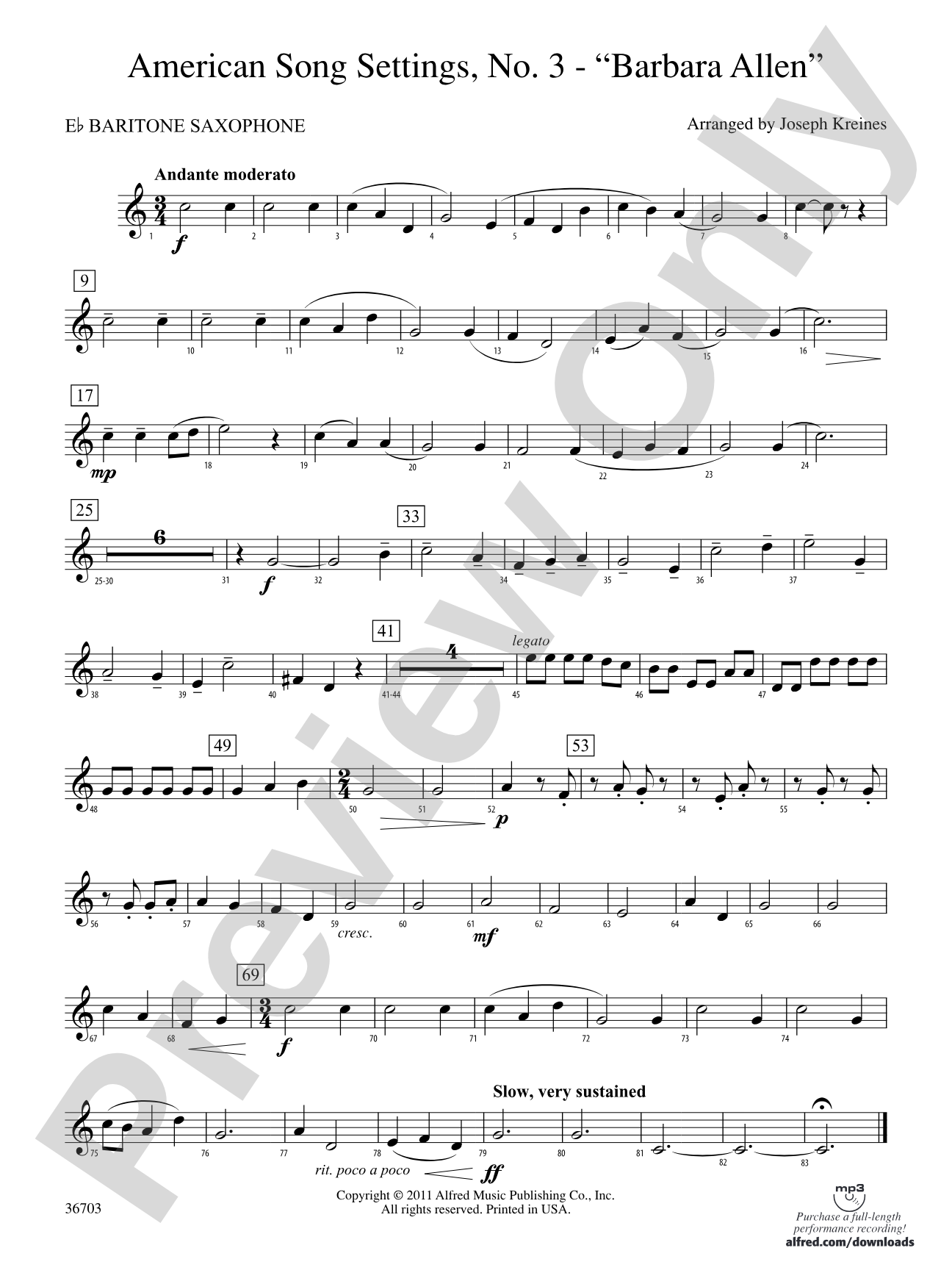 American Song Settings, No. 3 "Barbara Allen": E-flat Baritone Saxophone