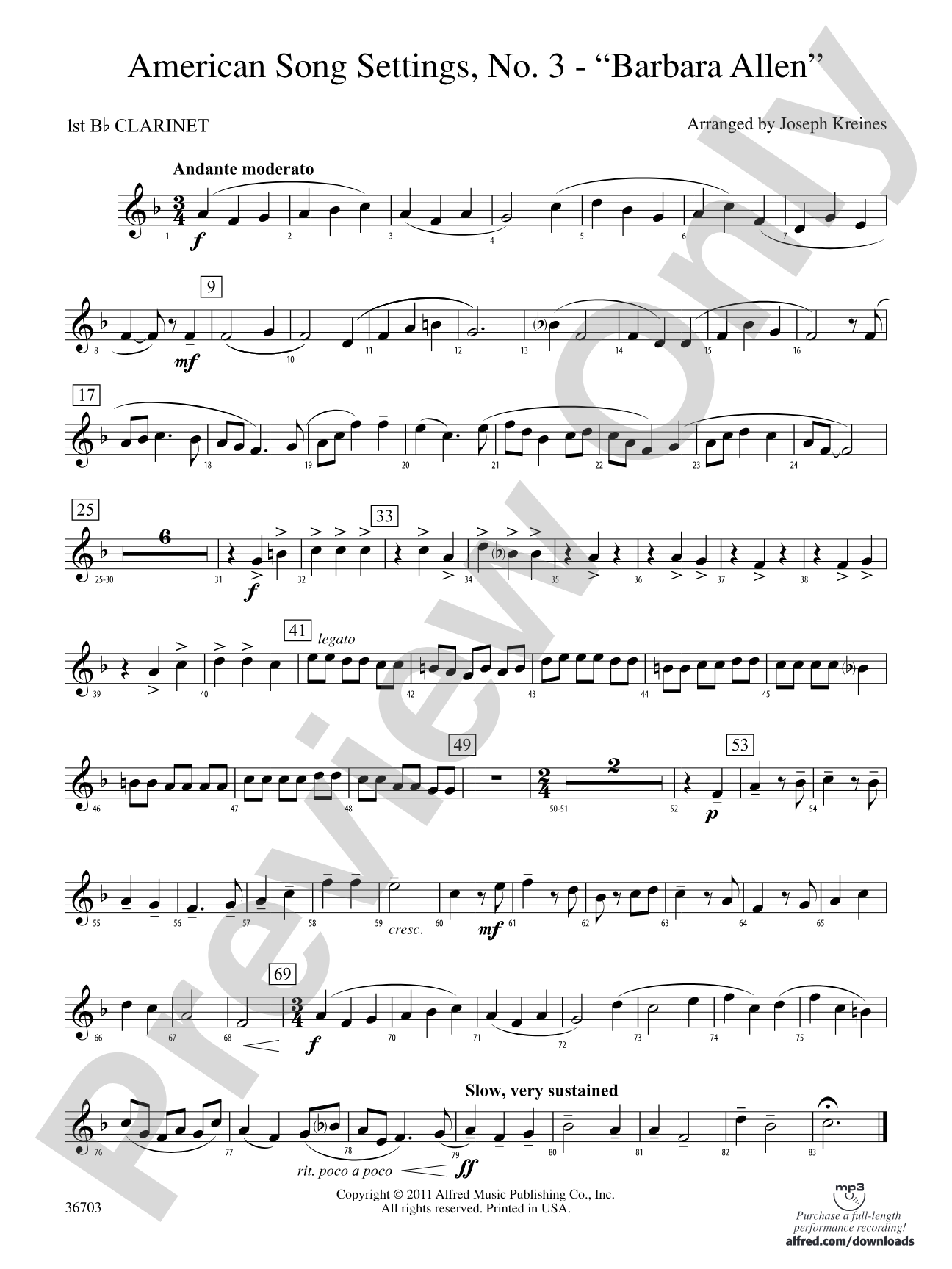 American Song Settings, No. 3 "Barbara Allen": 1st B-flat Clarinet