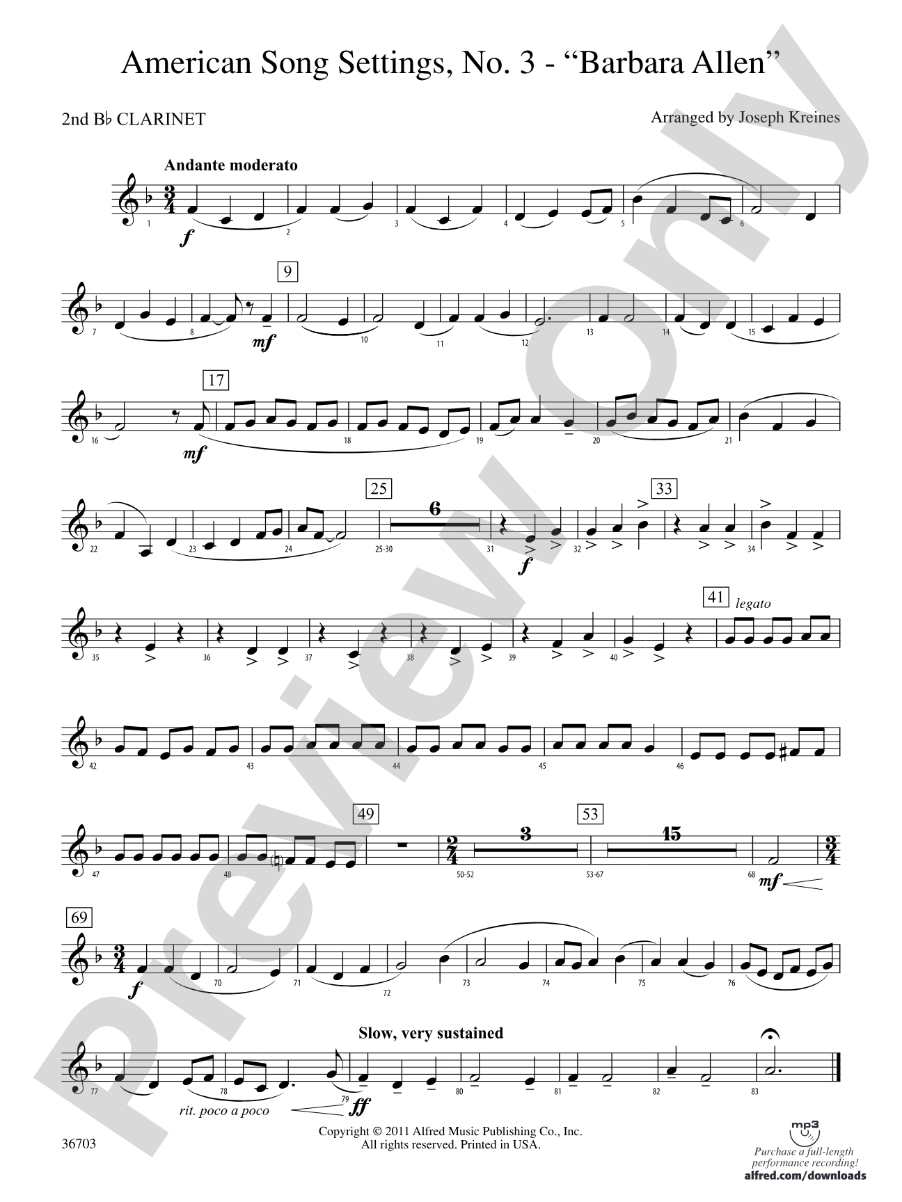 American Song Settings, No. 3 "Barbara Allen": 2nd B-flat Clarinet