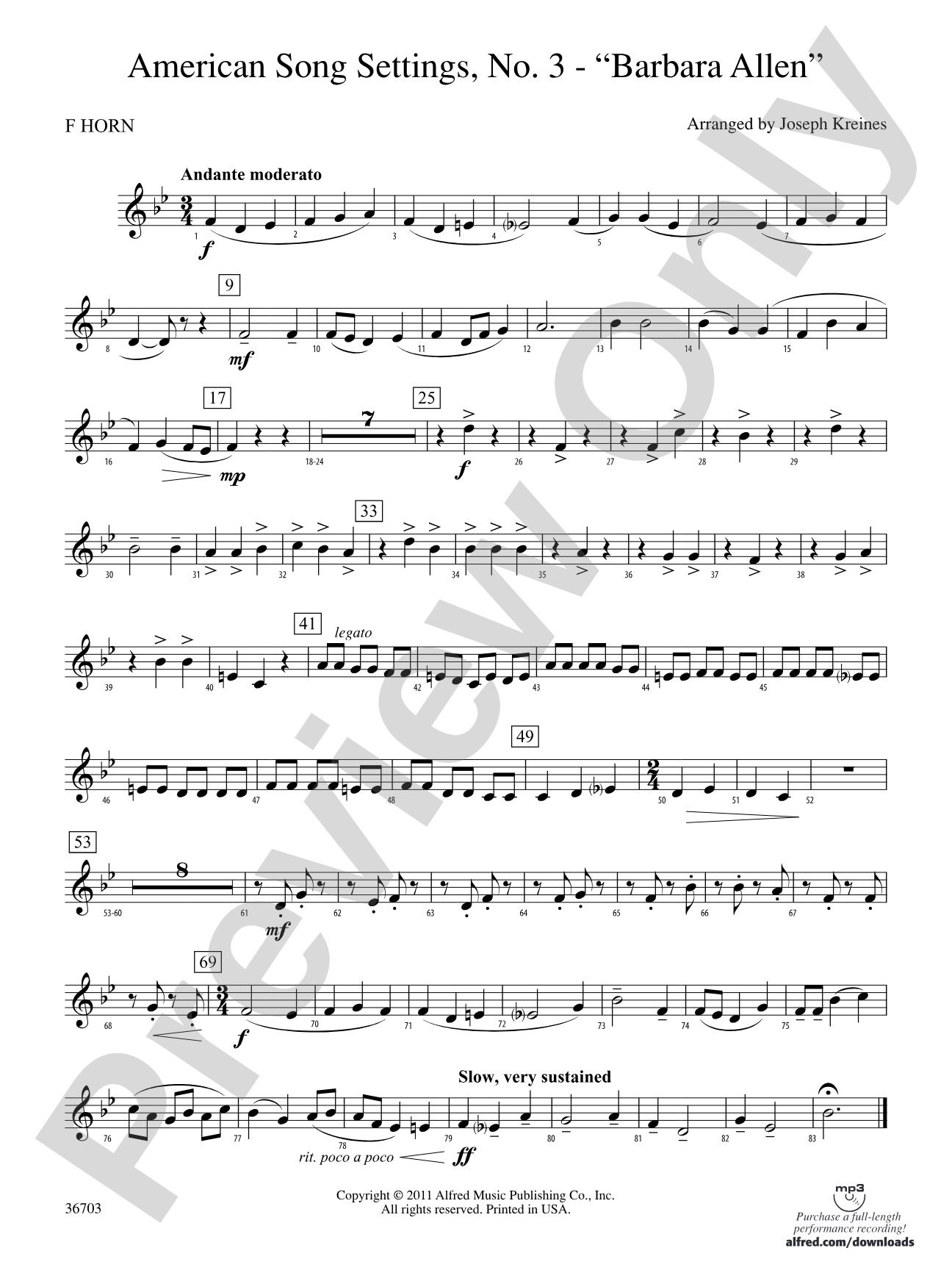 American Song Settings, No. 3 "Barbara Allen": 1st F Horn