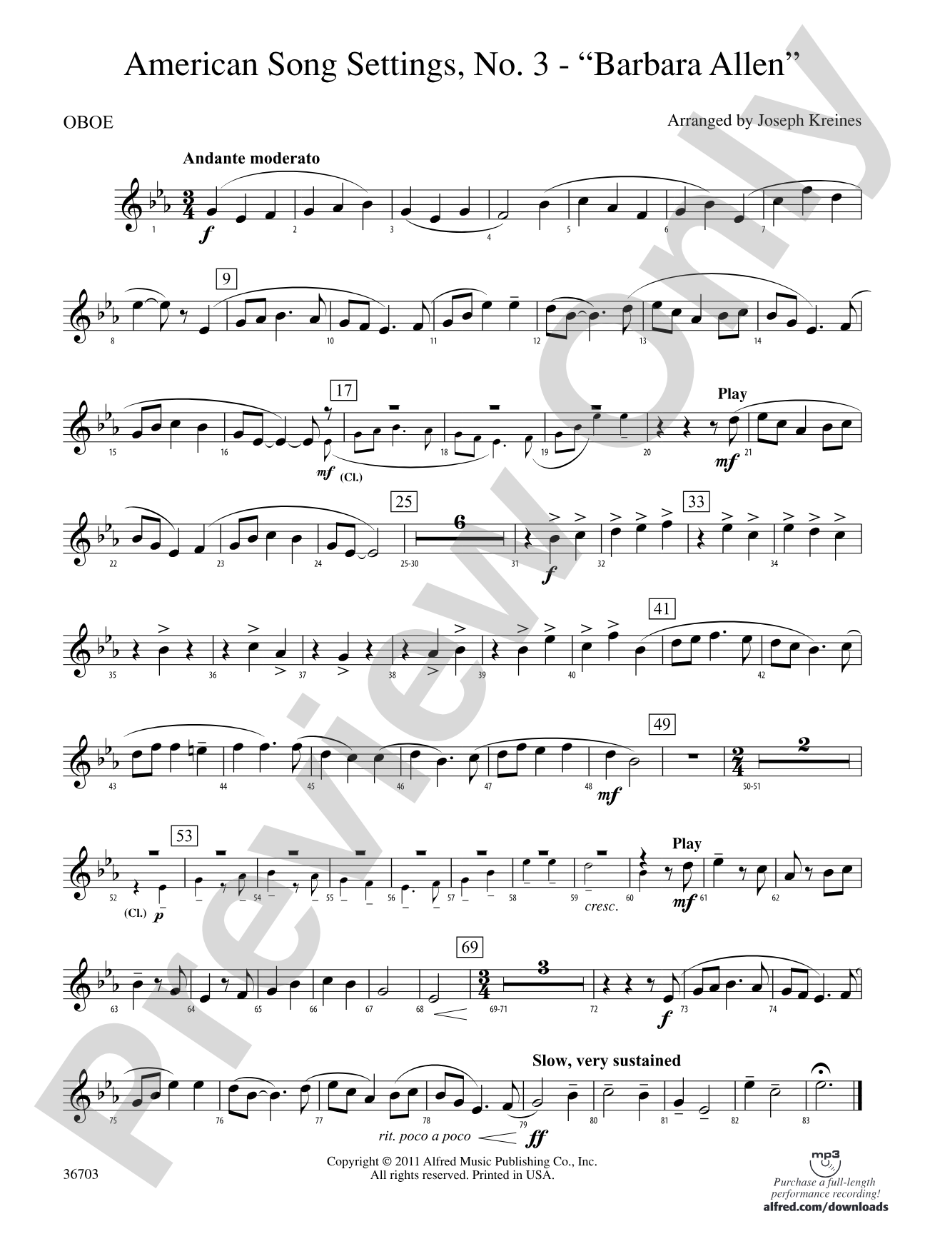 American Song Settings, No. 3 "Barbara Allen": Oboe
