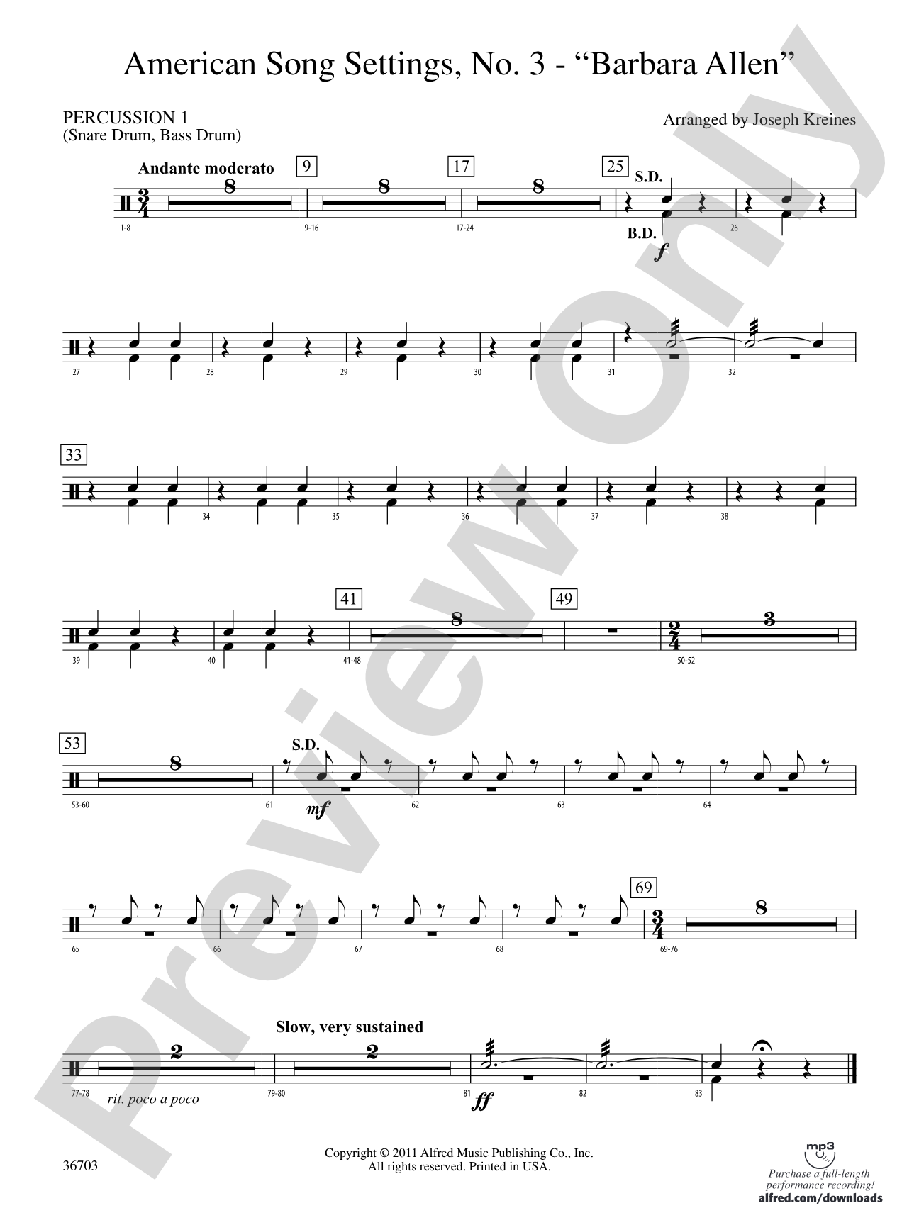 American Song Settings, No. 3 "Barbara Allen": 1st Percussion