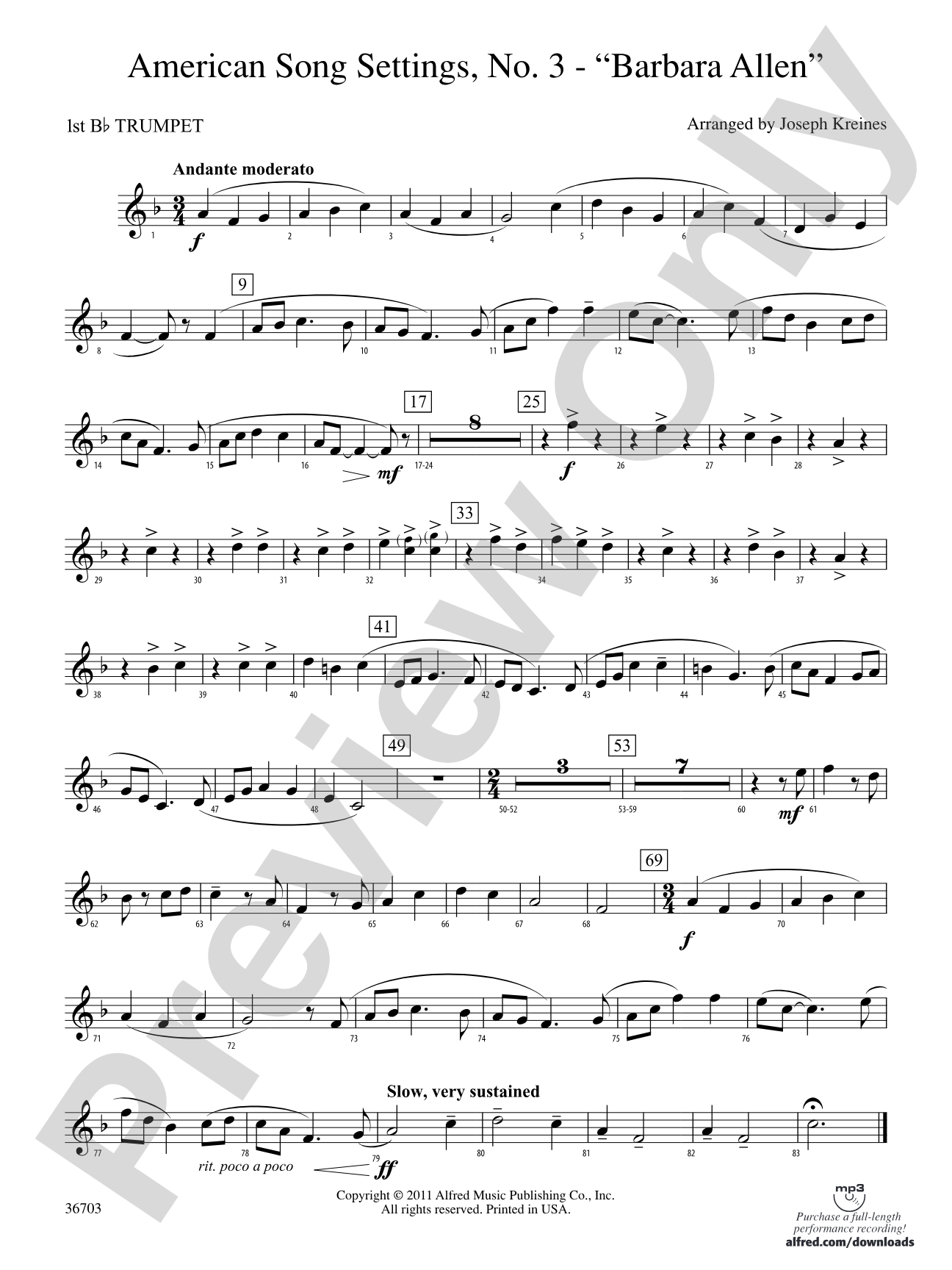 American Song Settings, No. 3 "Barbara Allen": 1st B-flat Trumpet