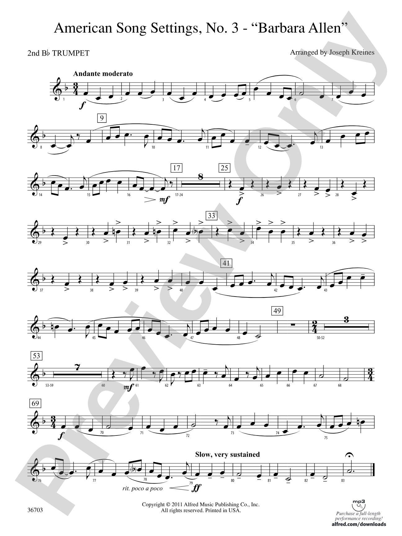 American Song Settings, No. 3 "Barbara Allen": 2nd B-flat Trumpet