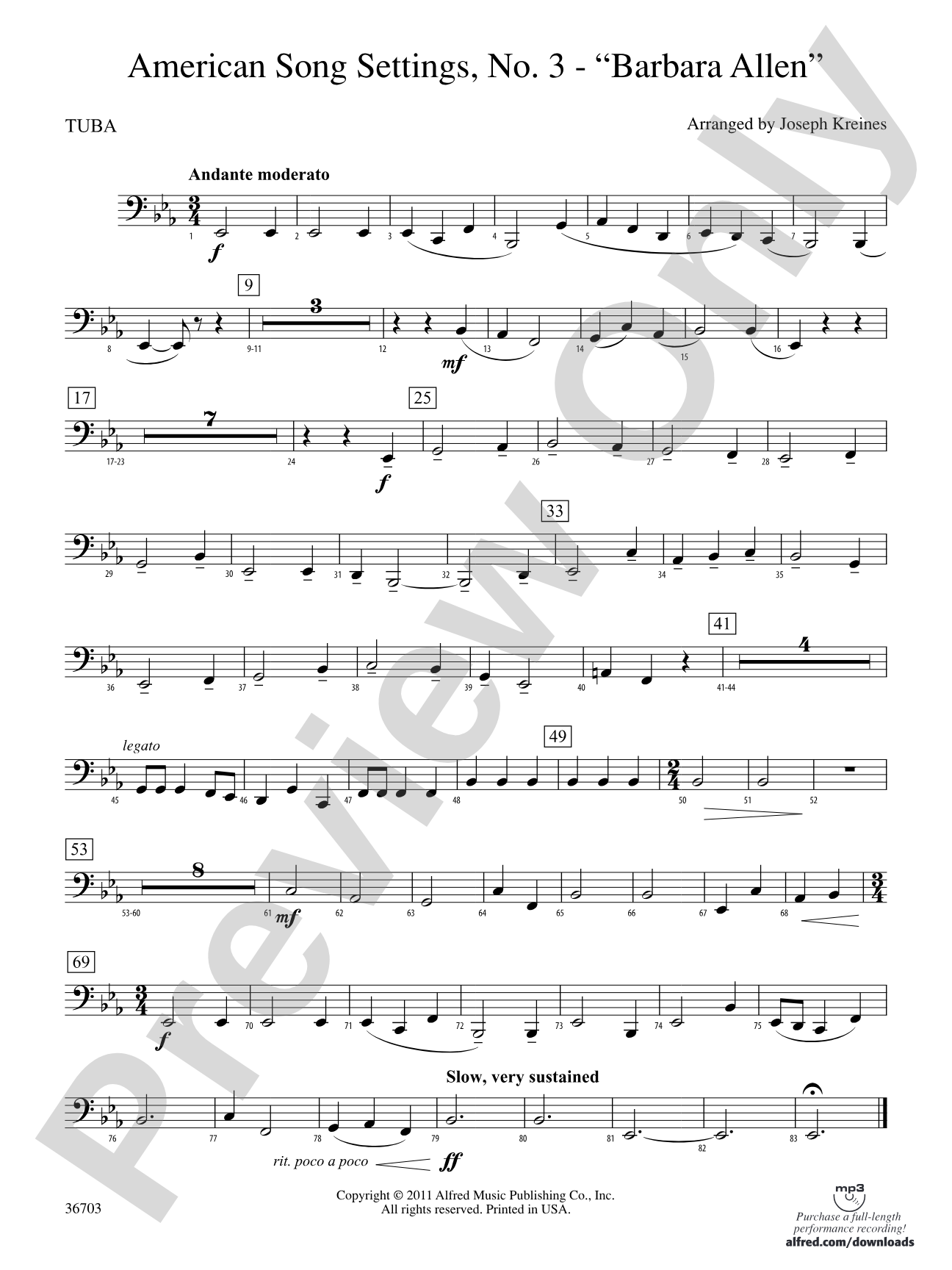 American Song Settings, No. 3 "Barbara Allen": Tuba