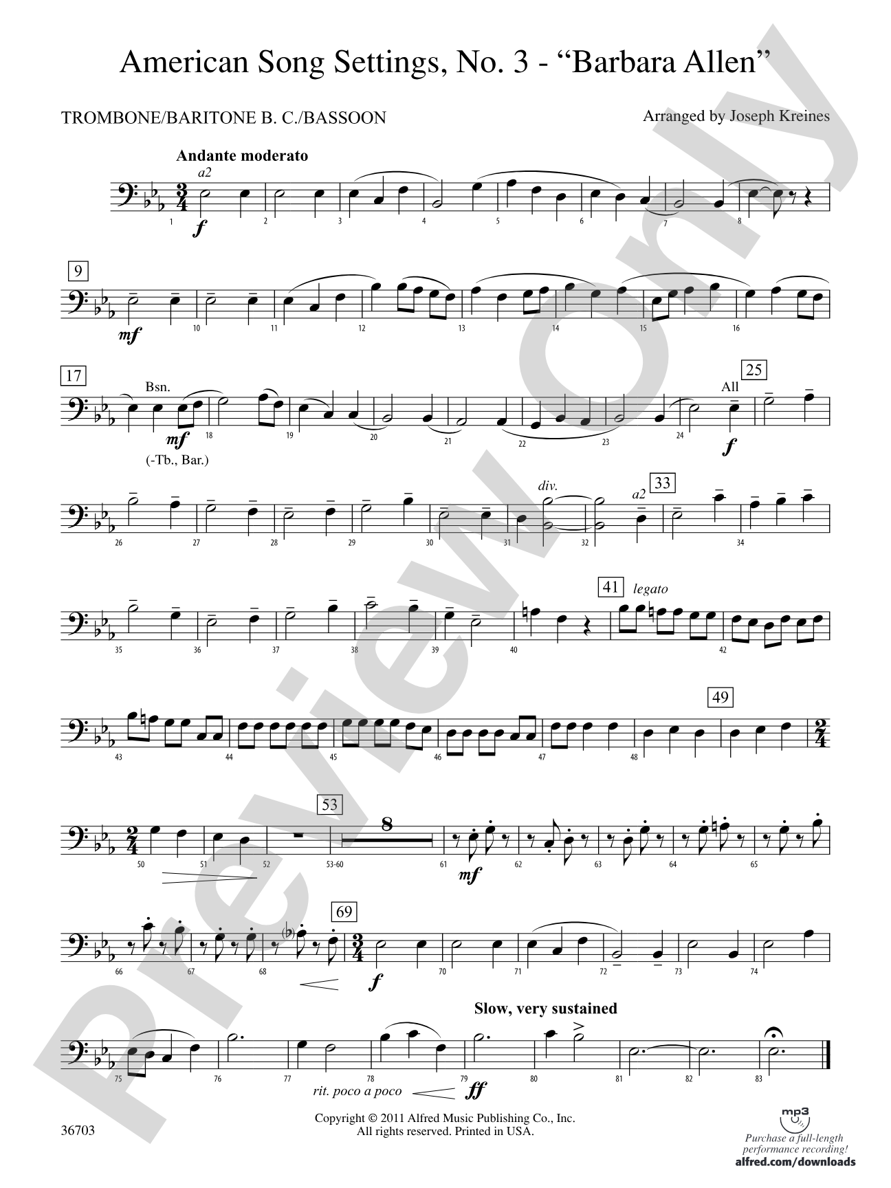 American Song Settings, No. 3 "Barbara Allen": 1st Trombone