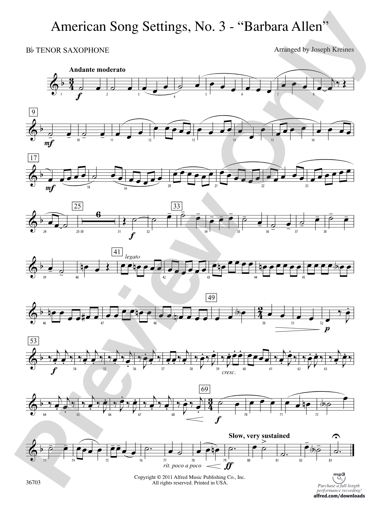 American Song Settings, No. 3 "Barbara Allen": B-flat Tenor Saxophone