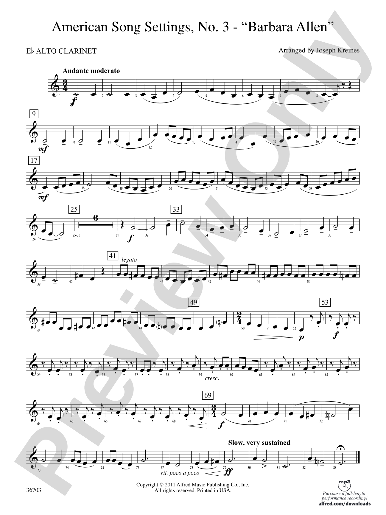 American Song Settings, No. 3 "Barbara Allen": (wp) E-flat Alto Clarinet