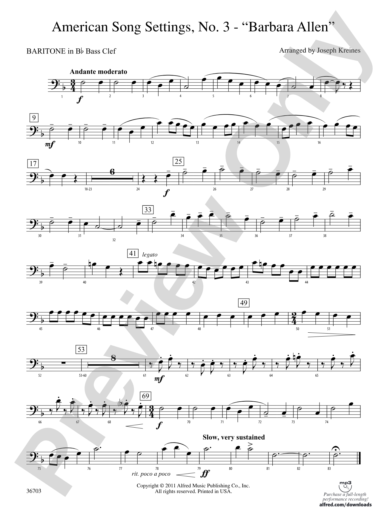 American Song Settings, No. 3 "Barbara Allen": (wp) B-flat Baritone B.C.