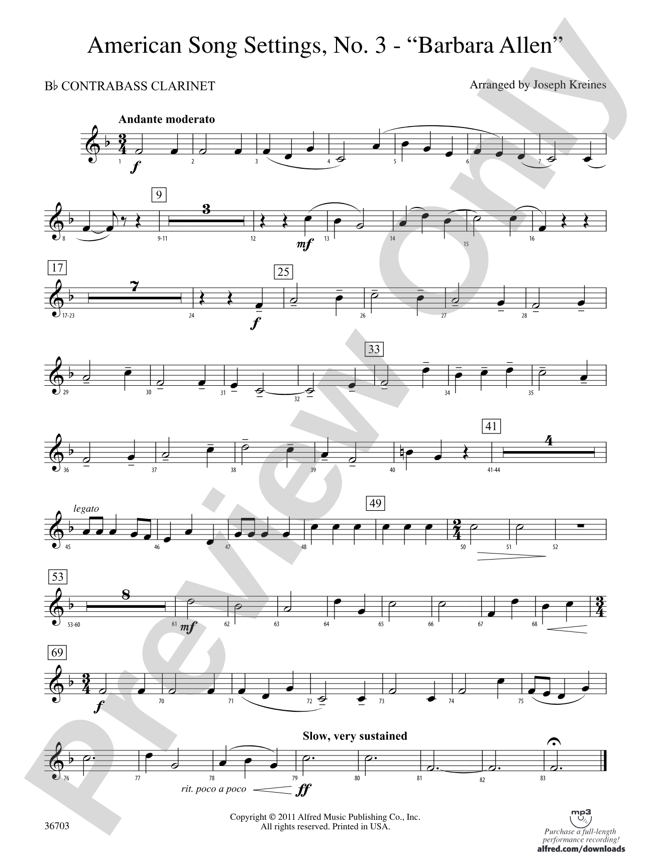 American Song Settings, No. 3 "Barbara Allen": (wp) B-flat Contrabass Clarinet